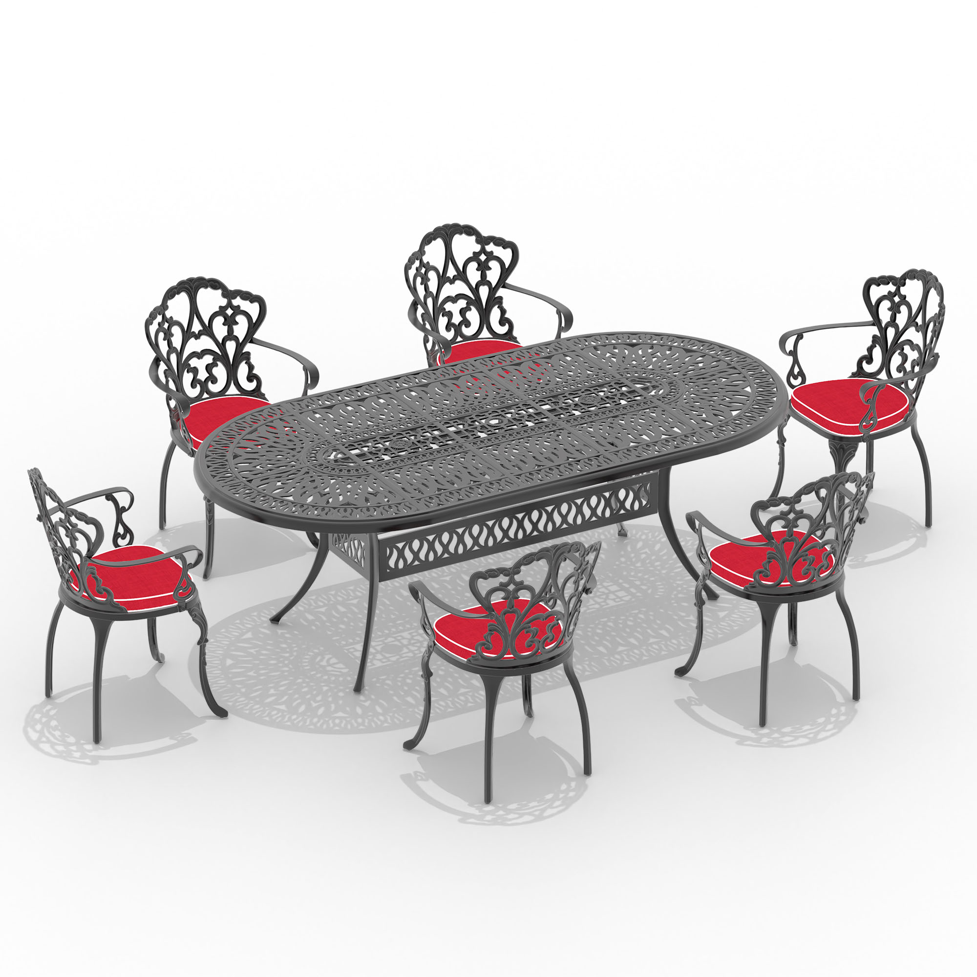 (Cushions In  Random Colors)7-Piece Set Of Cast Aluminum Patio Furniture With  Cushions