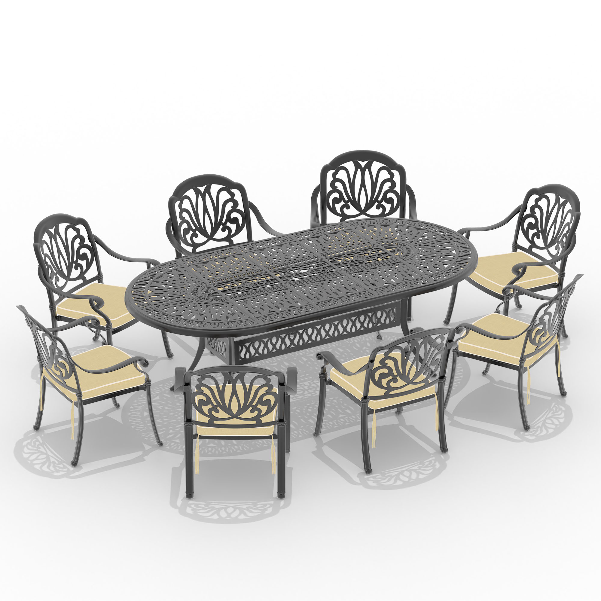 (Cushions In  Random Colors)9-Piece Set Of Cast Aluminum Patio Furniture With  Cushions