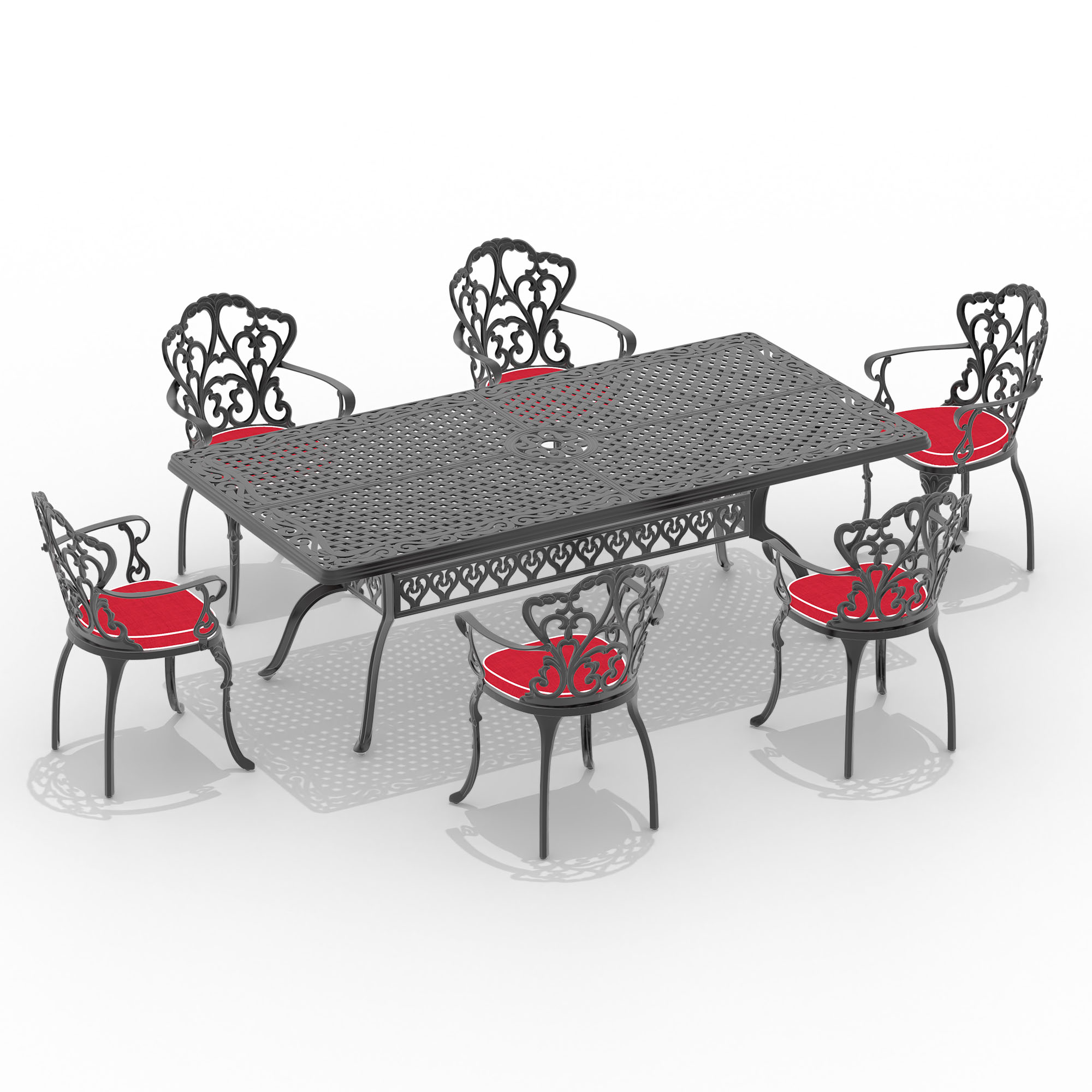 (Cushions In  Random Colors)7-Piece Set Of Cast Aluminum Patio Furniture With  Cushions