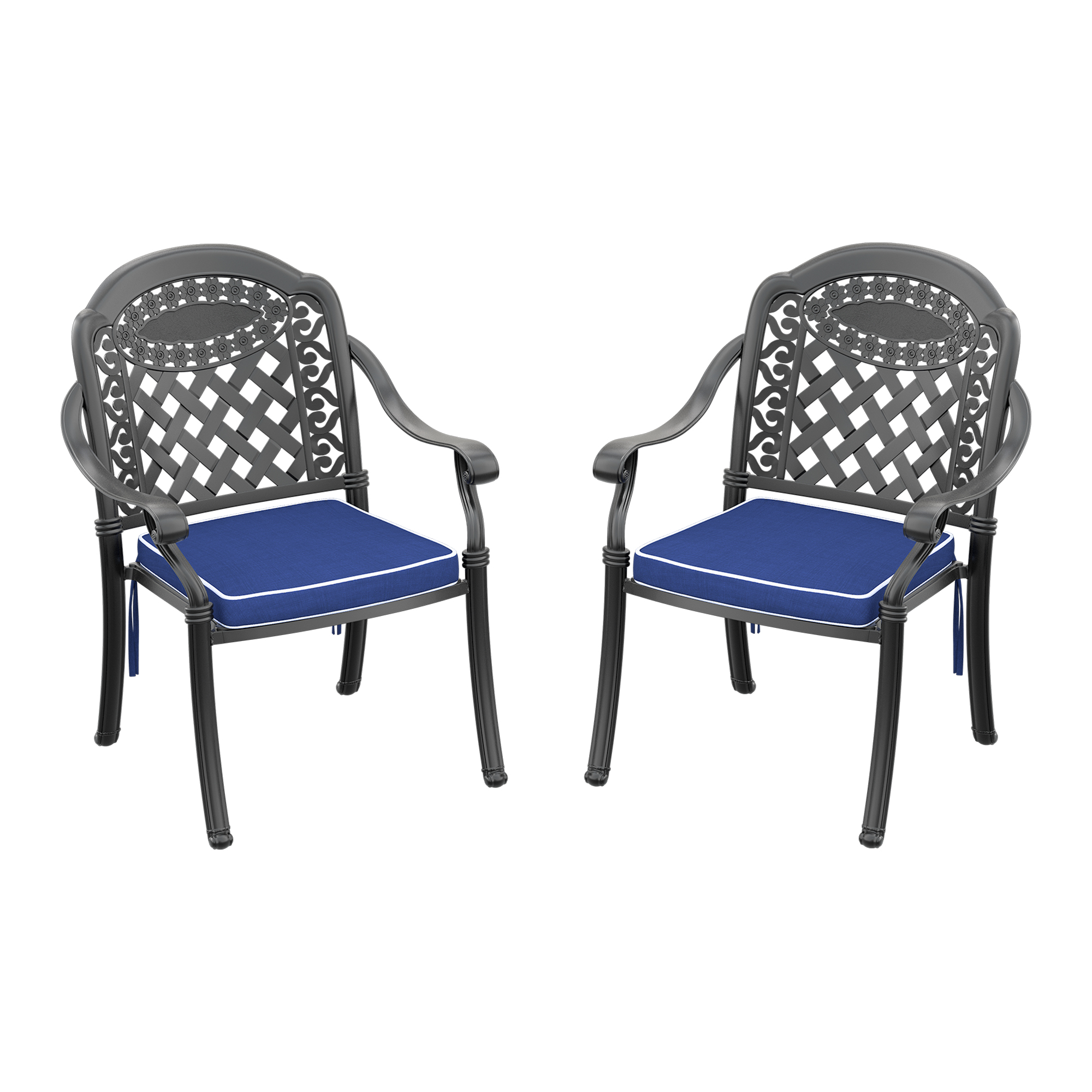 Cast Aluminum Patio Dining Chair 2PCS With Black Frame and Cushions In Random Colors