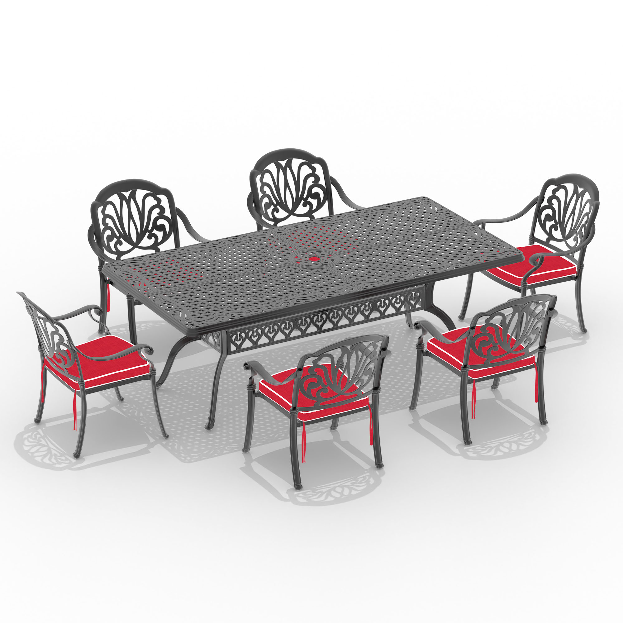 L82.68*W41.34-inch  Cast Aluminum Patio Dining Table with Black Frame and Umbrella Hole