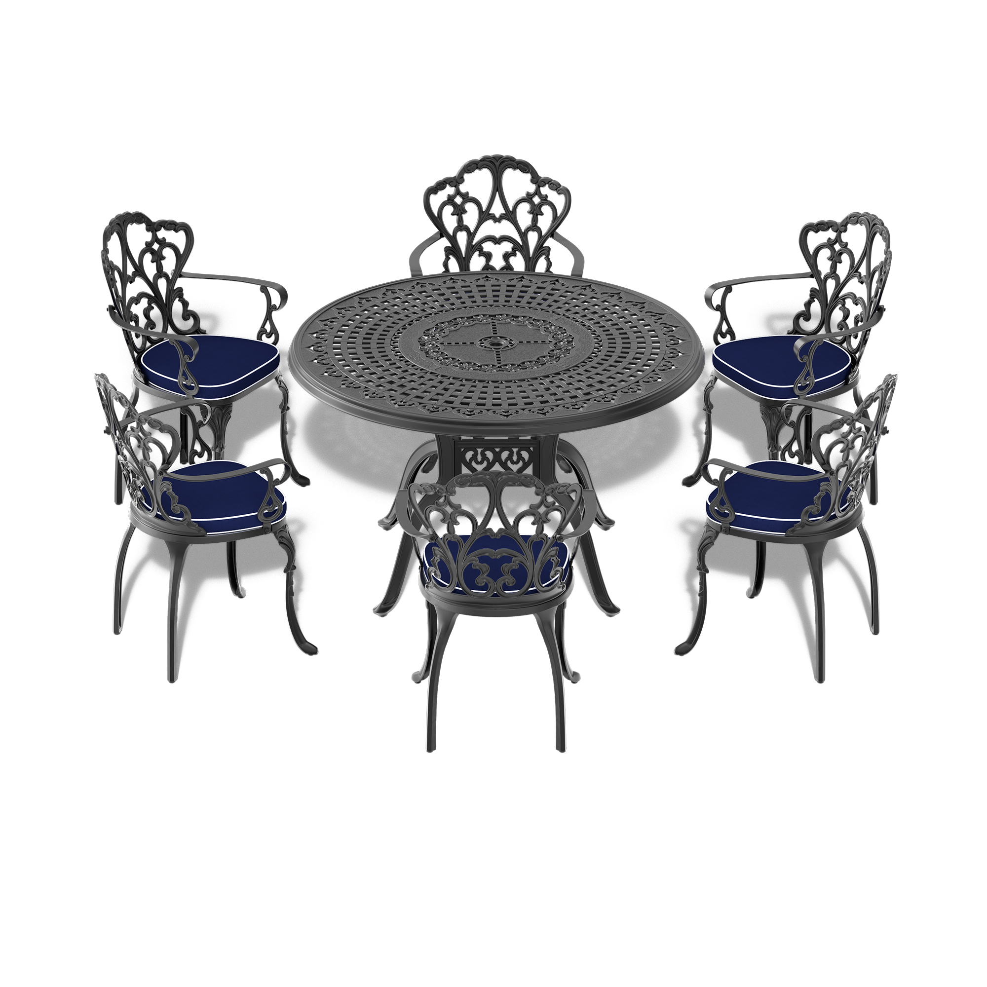 Ø47.24-inch Cast Aluminum Patio Dining Table With Black Frame and Umbrella Hole