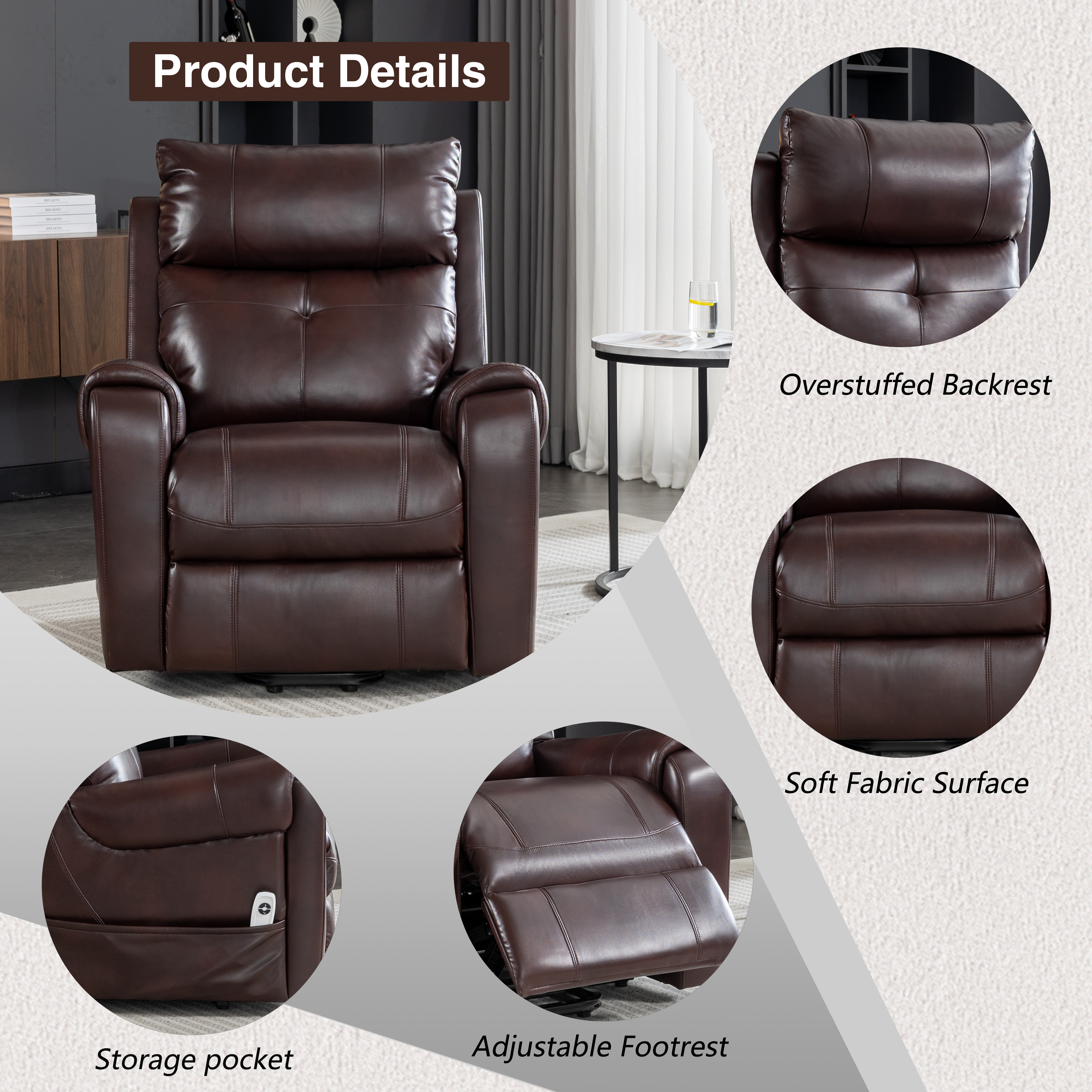 Lehboson Lift Recliner Chair, Electric Power Recliner Chair for Elderly,(Red Brown)