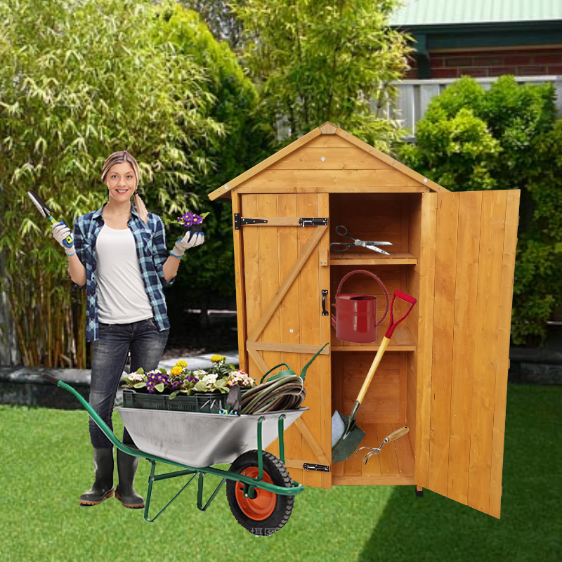 XWT010 WOODEN SHED Natural for backyard garden big spire Tool storage 68.50"X 22.83"X 40.35"