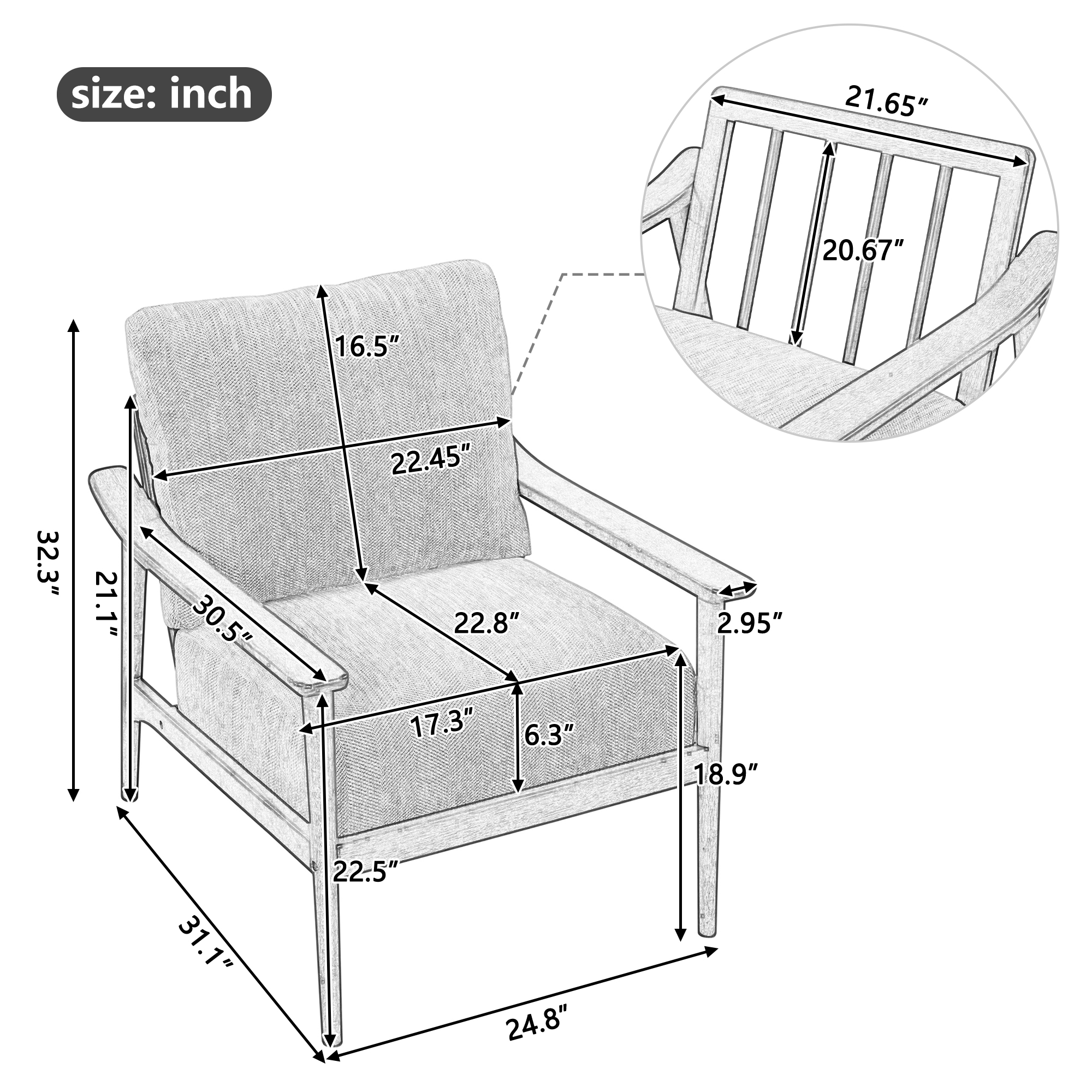 Standard best sale armchair dimensions