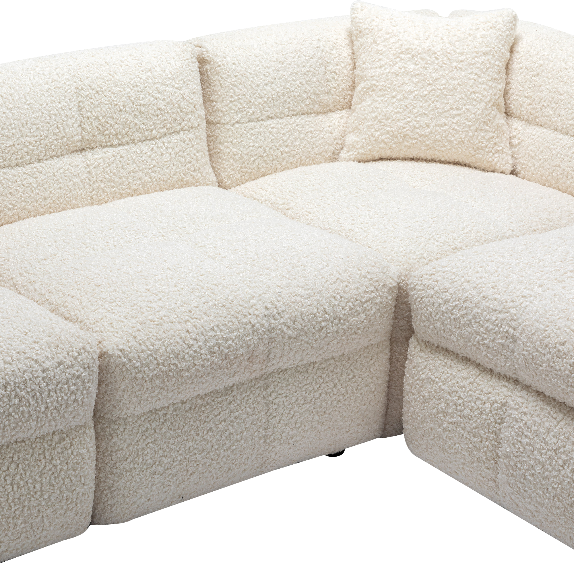 87.7" Sectional Sofa Cozy Teddy Fleece Fabric Sectional Sofa Couch with Two USB Ports a Movable Storage Ottoman and Two Lumbar Pillows for Living Room, Creamy White