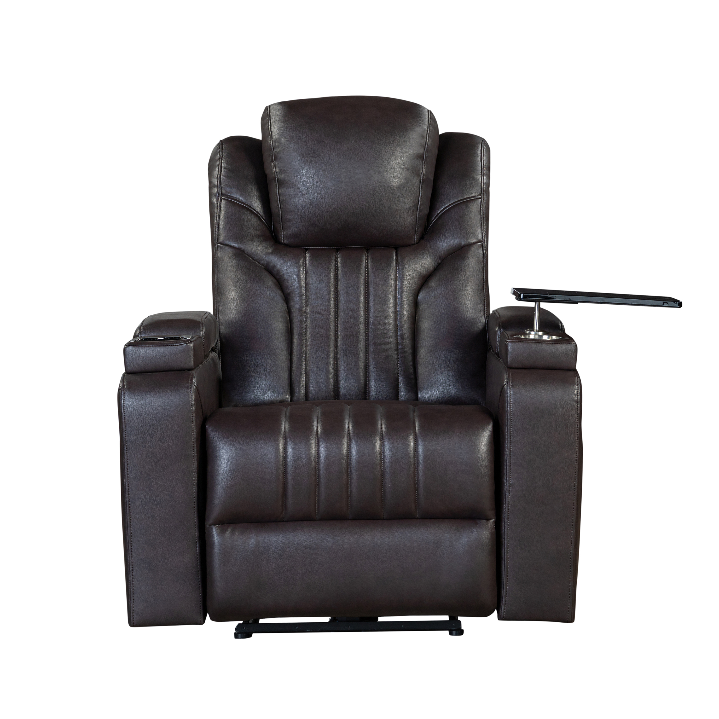 PU Leather Power Recliner Home Theater Recliner with Power Adjustable Headrest, Wireless Charging Device, USB Port, Storage Arms, Cup Holder and Swivel Tray Table for Living Room, Brown