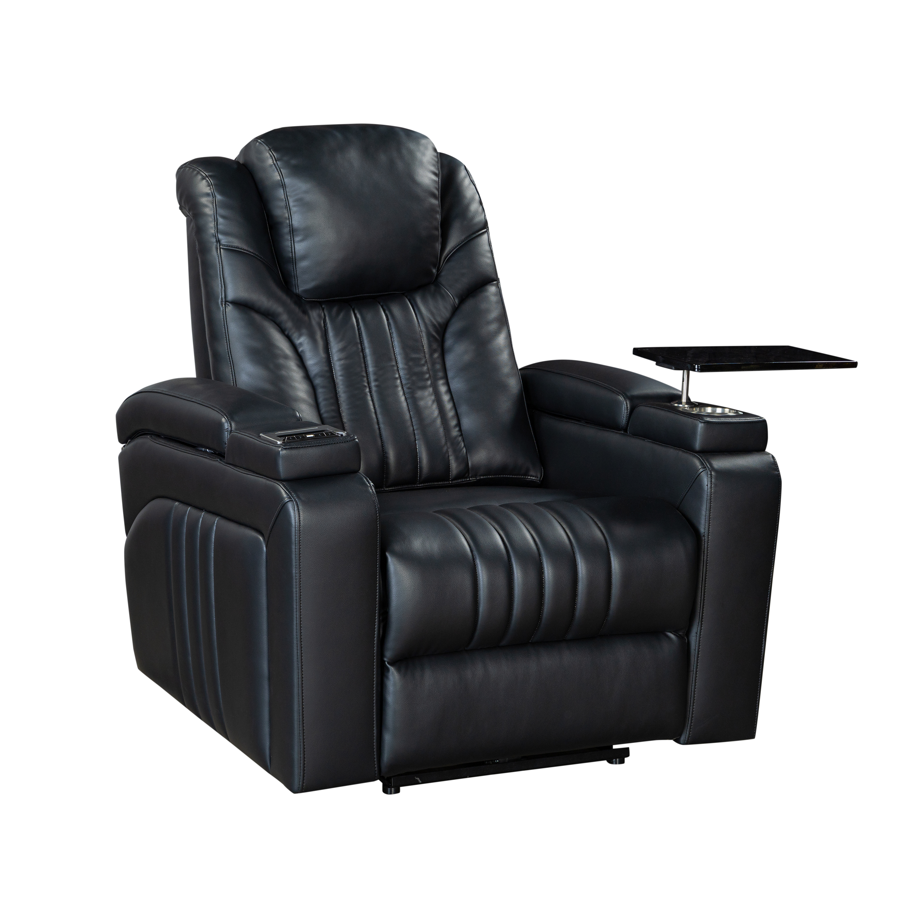 PU Leather Power Recliner Home Theater Recliner with Power Adjustable Headrest, Wireless Charging Device, USB Port, Storage Arms, Cup Holder and Swivel Tray Table for Living Room, Black