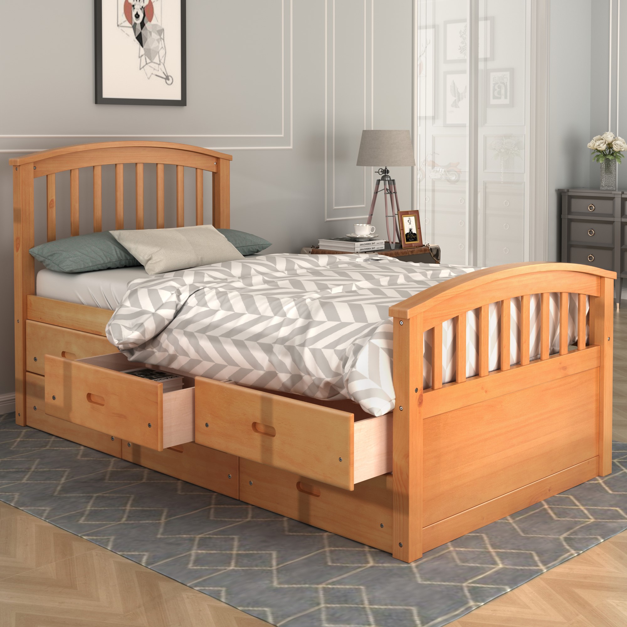 ORISFUR. Twin Size Platform Storage Bed Solid Wood Bed with 6 Drawers