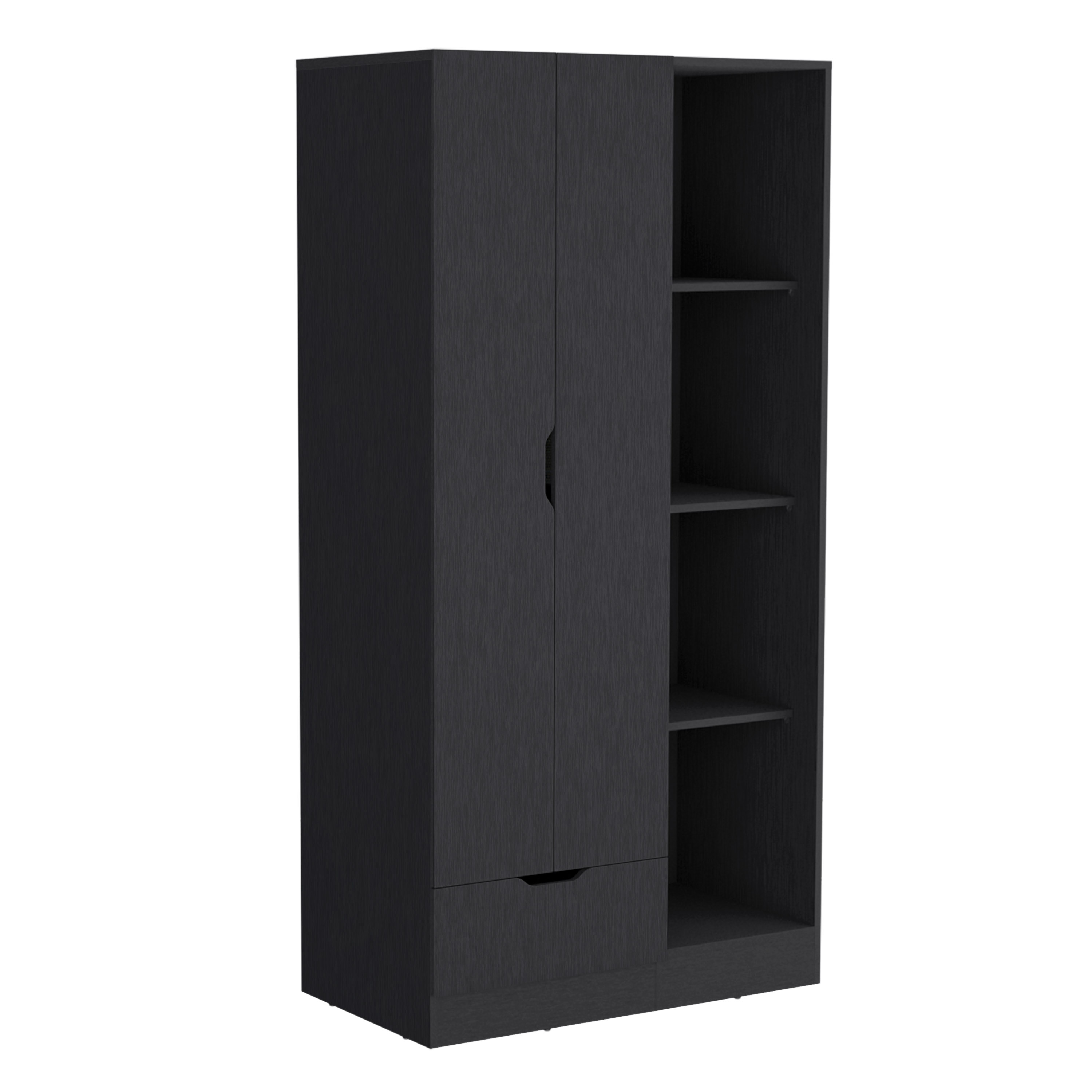 Memphis Wardrobe Armoire with 4-Tier Storage Shelves and 1 Drawer Black