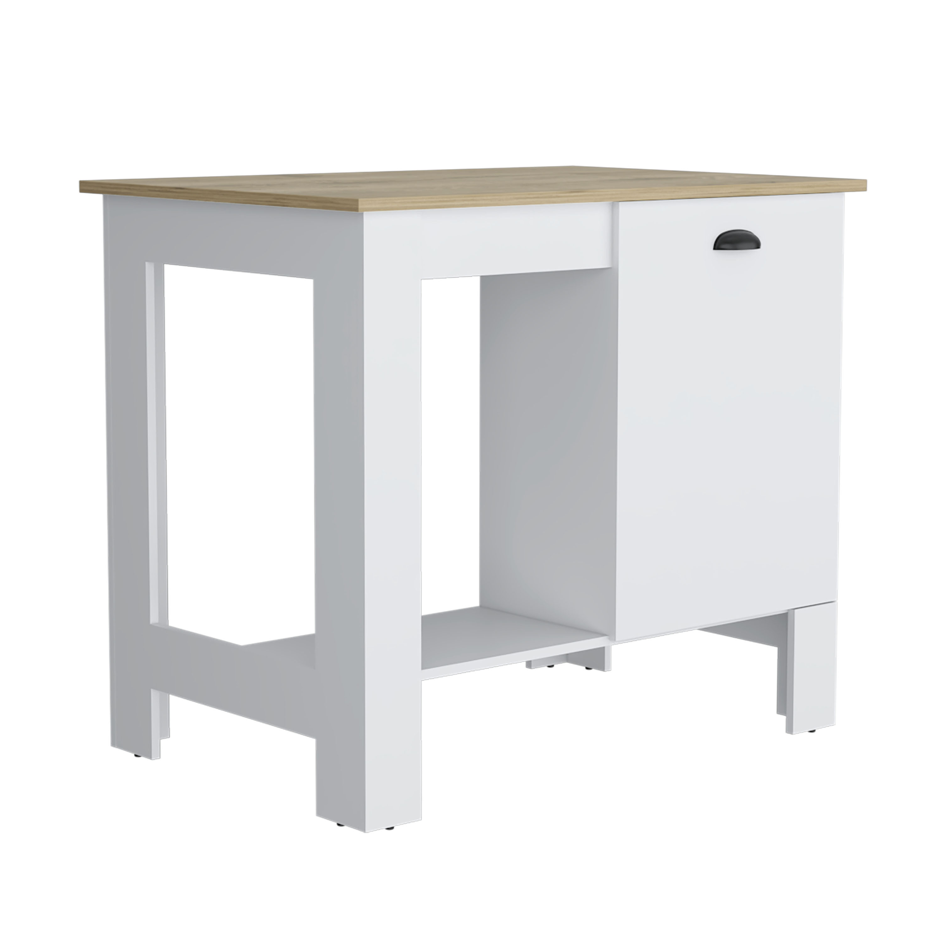 Atenea Kitchen Island, Single Door Cabinet, Shelf White / Macadamia