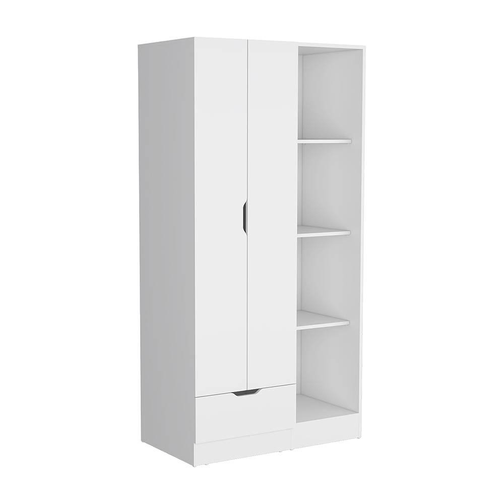 Memphis Wardrobe Armoire with 4-Tier Storage Shelves and 1 Drawer White