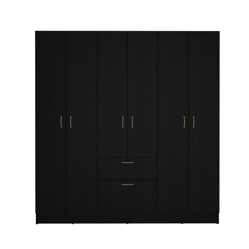 Mitu Six Doors Armoire, Seven Interior Shelves, One Drawer, Rod Black / White