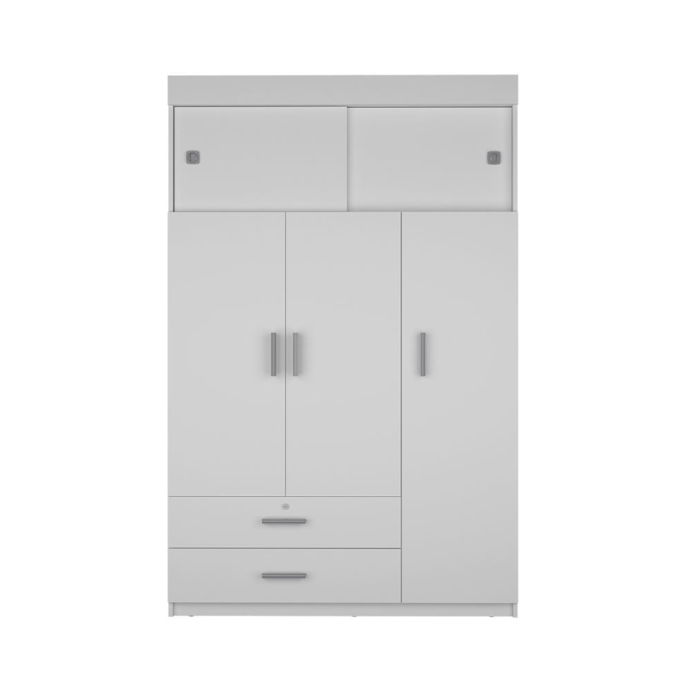 Chile Armoire, Rod, Three Door Cabinet, Two Drawers, Two Superior Adjustable Shelves, Metal Hardware- White