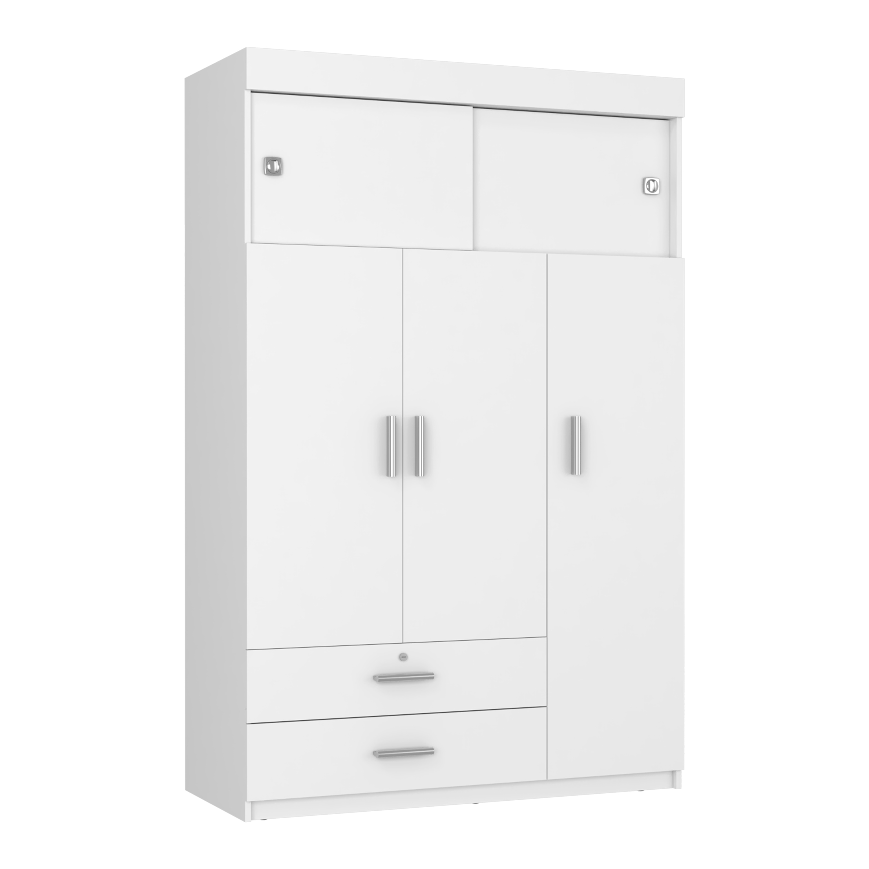 Chile Armoire, Rod, Three Door Cabinet, Two Drawers, Two Superior Adjustable Shelves, Metal Hardware- White