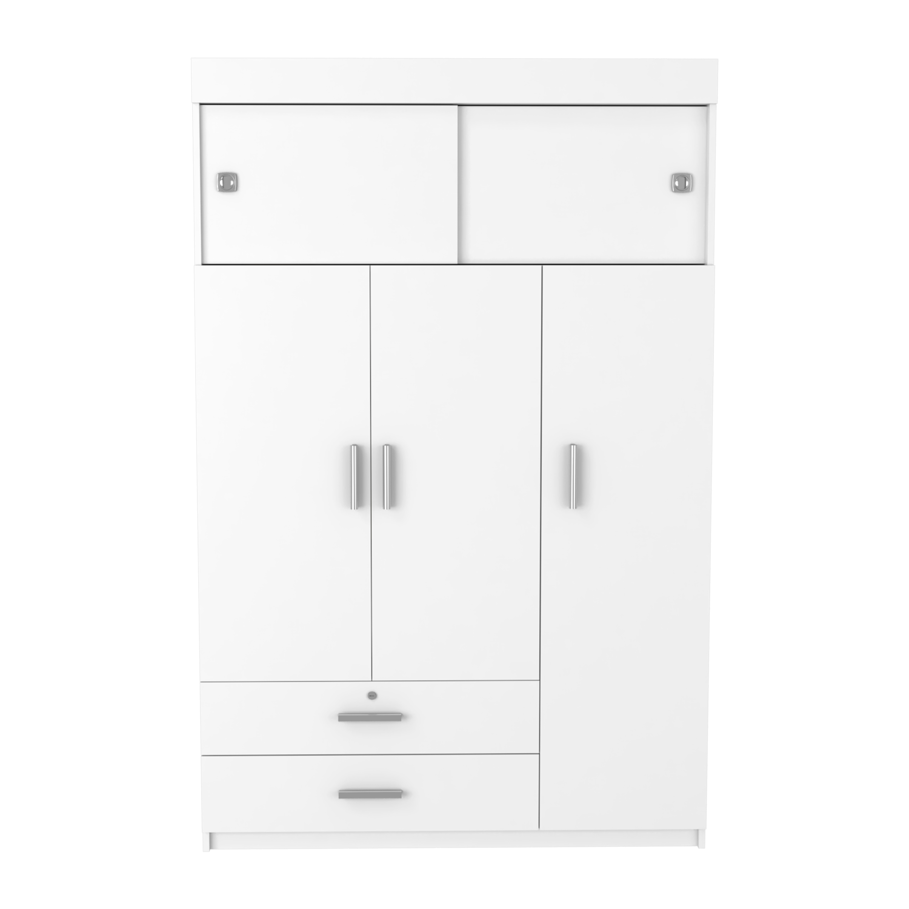 Chile Armoire, Rod, Three Door Cabinet, Two Drawers, Two Superior Adjustable Shelves, Metal Hardware- White