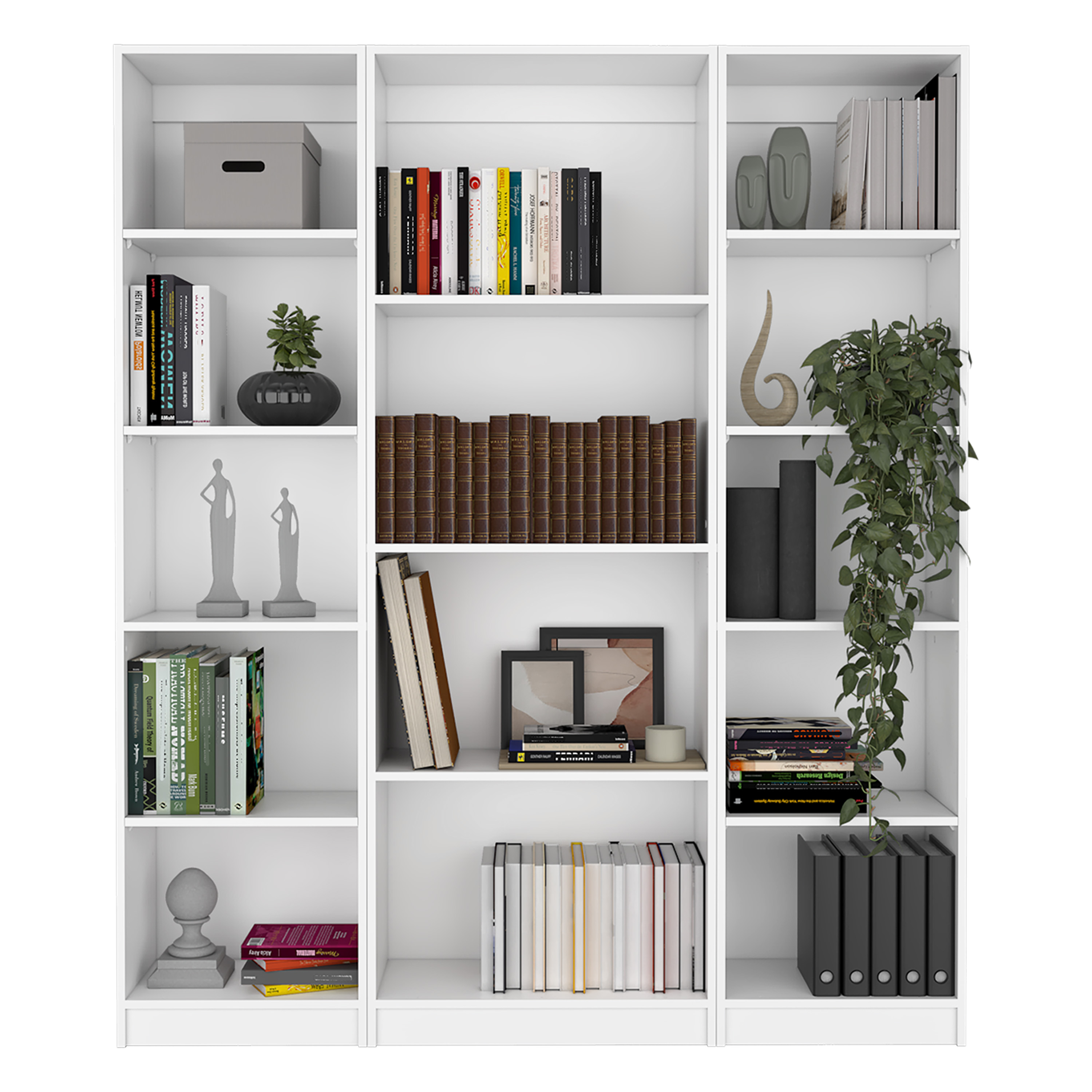 Davie 3 Piece Home Bookcase set, 60" Wide with 14 Shelves ,  Living Room Set Set  White