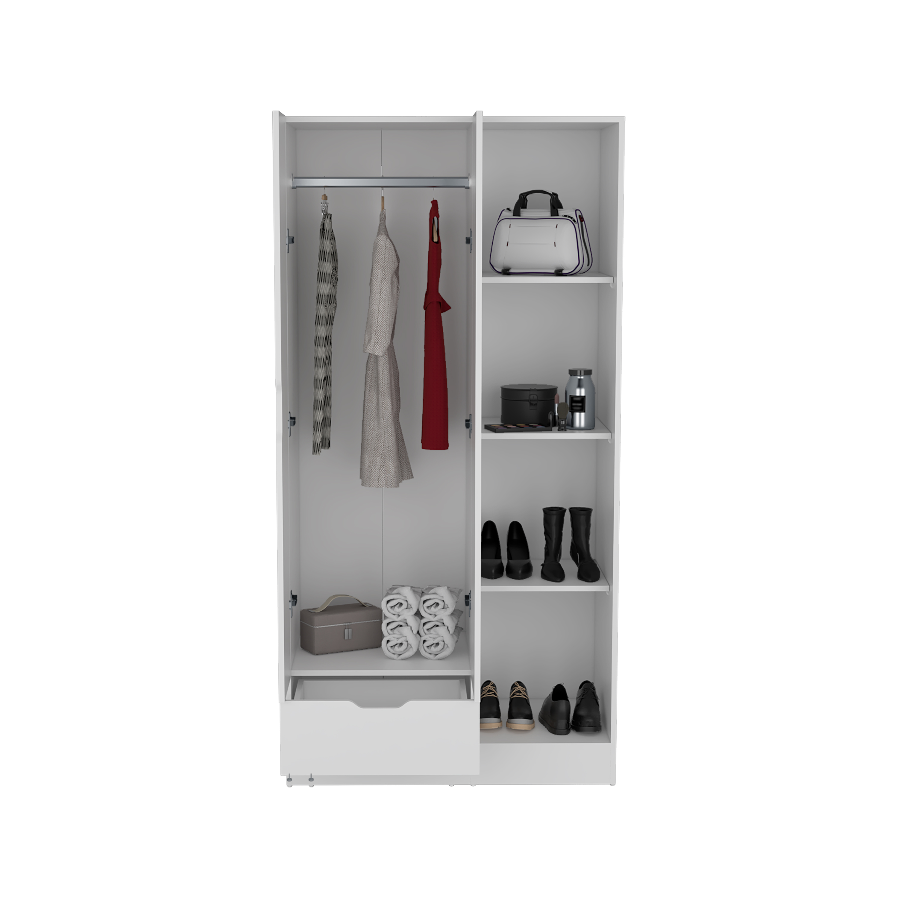 Memphis Wardrobe Armoire with 4-Tier Storage Shelves and 1 Drawer White