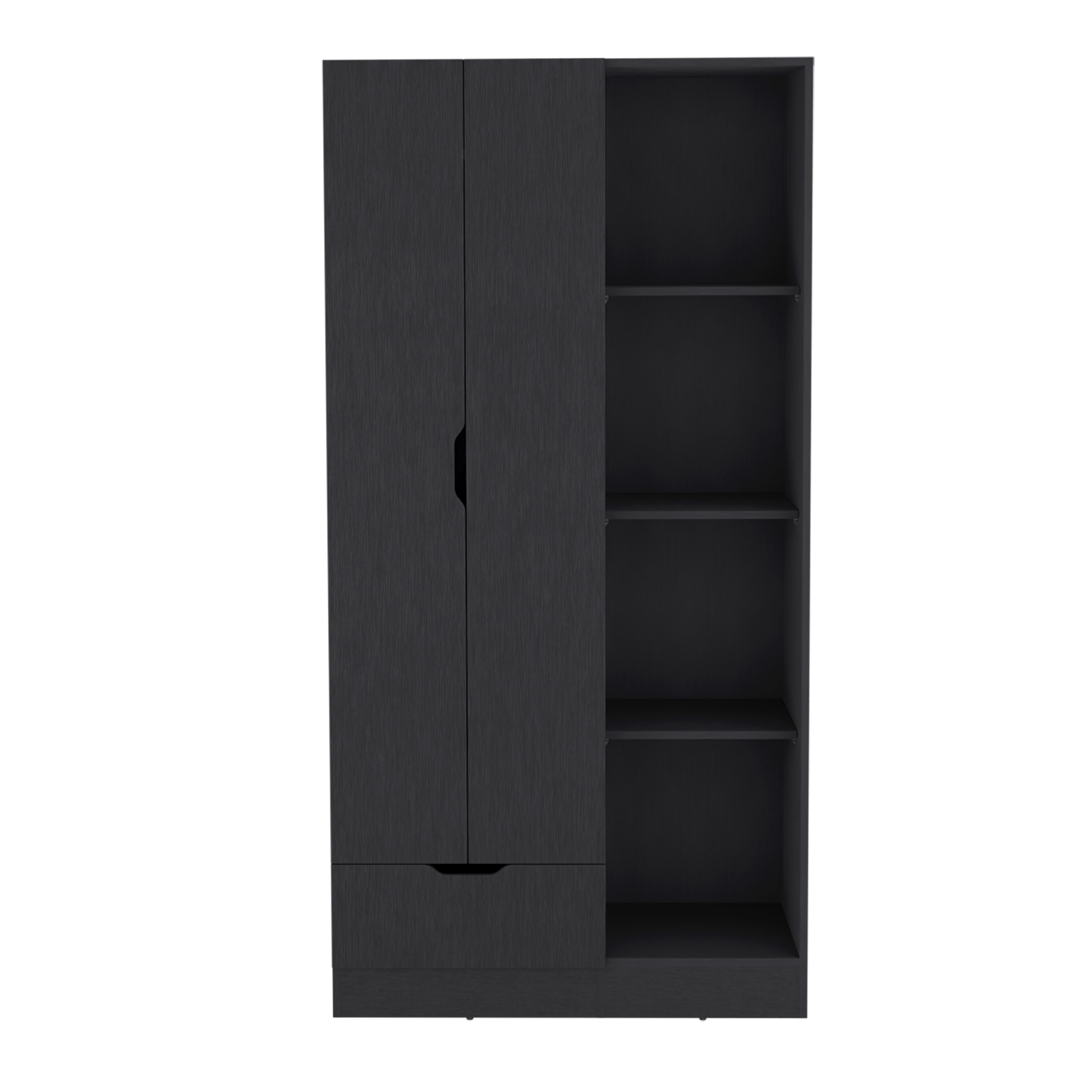 Memphis Wardrobe Armoire with 4-Tier Storage Shelves and 1 Drawer Black