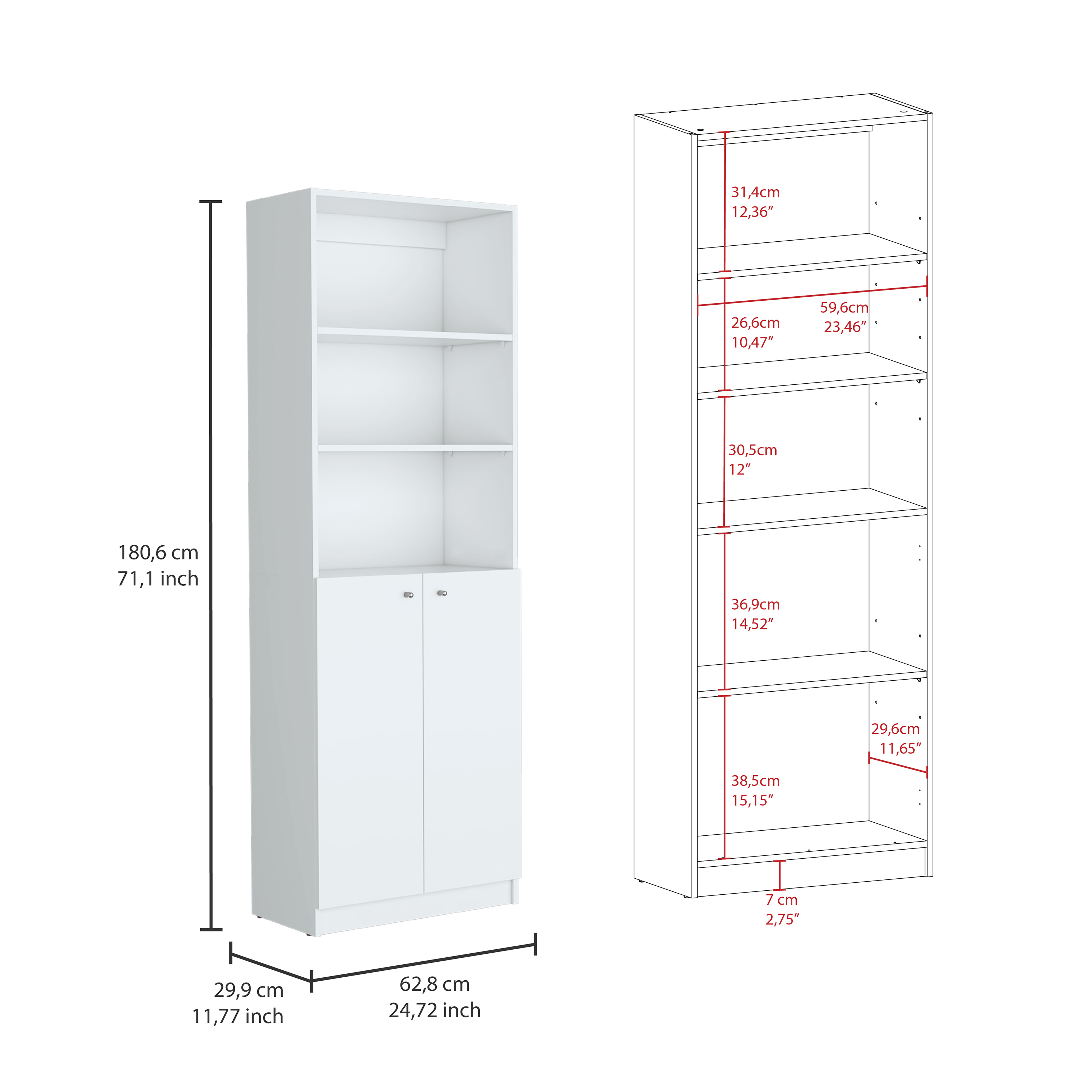 Lecanto 3 Piece Home Bookcase set, 74" Wide with 13 Shelves and 2-door Cabinet ,  Living Room Set  White