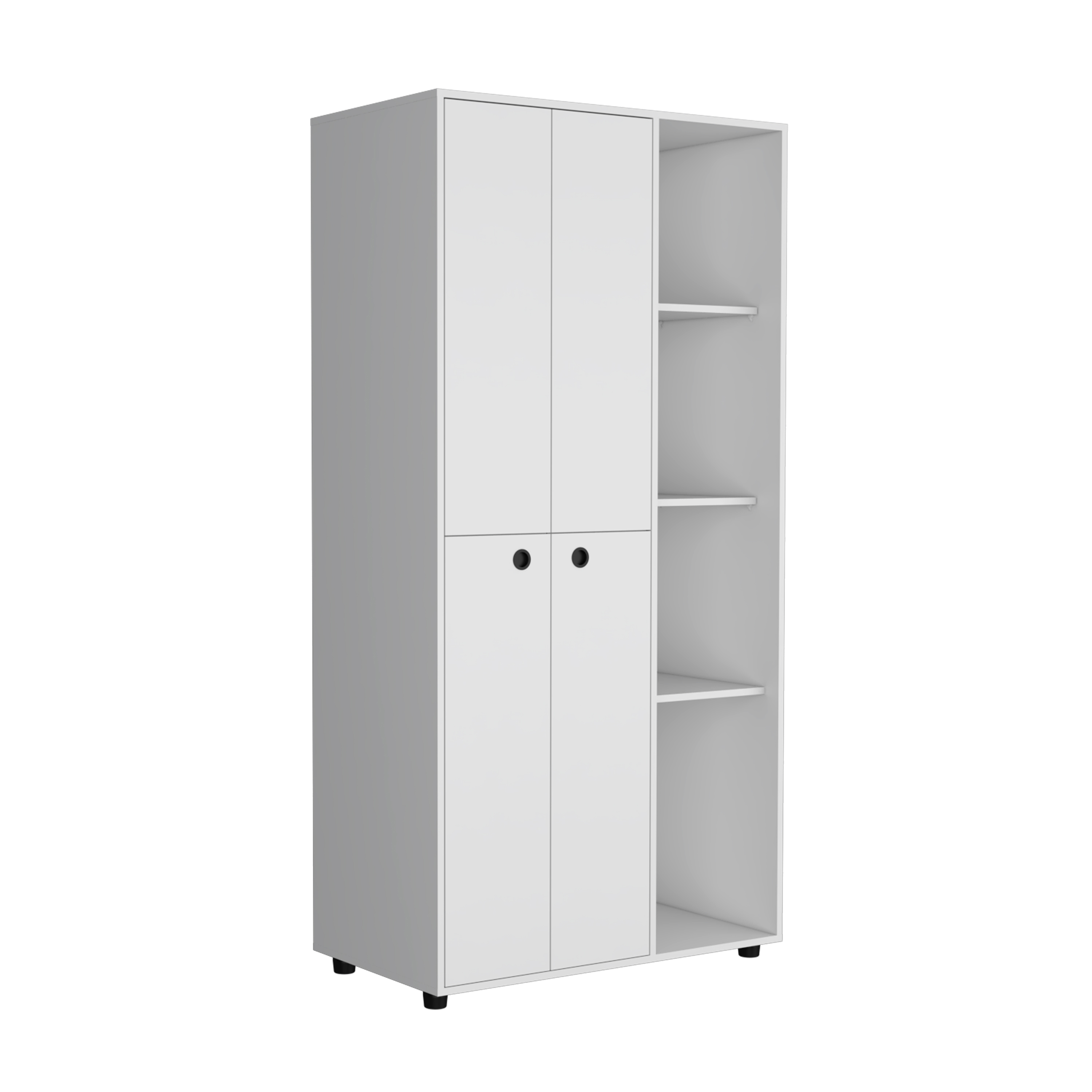 Misuri Wardrobe Armoire with Double Door, Drawer, Hanging Rod, and Open Shelves White