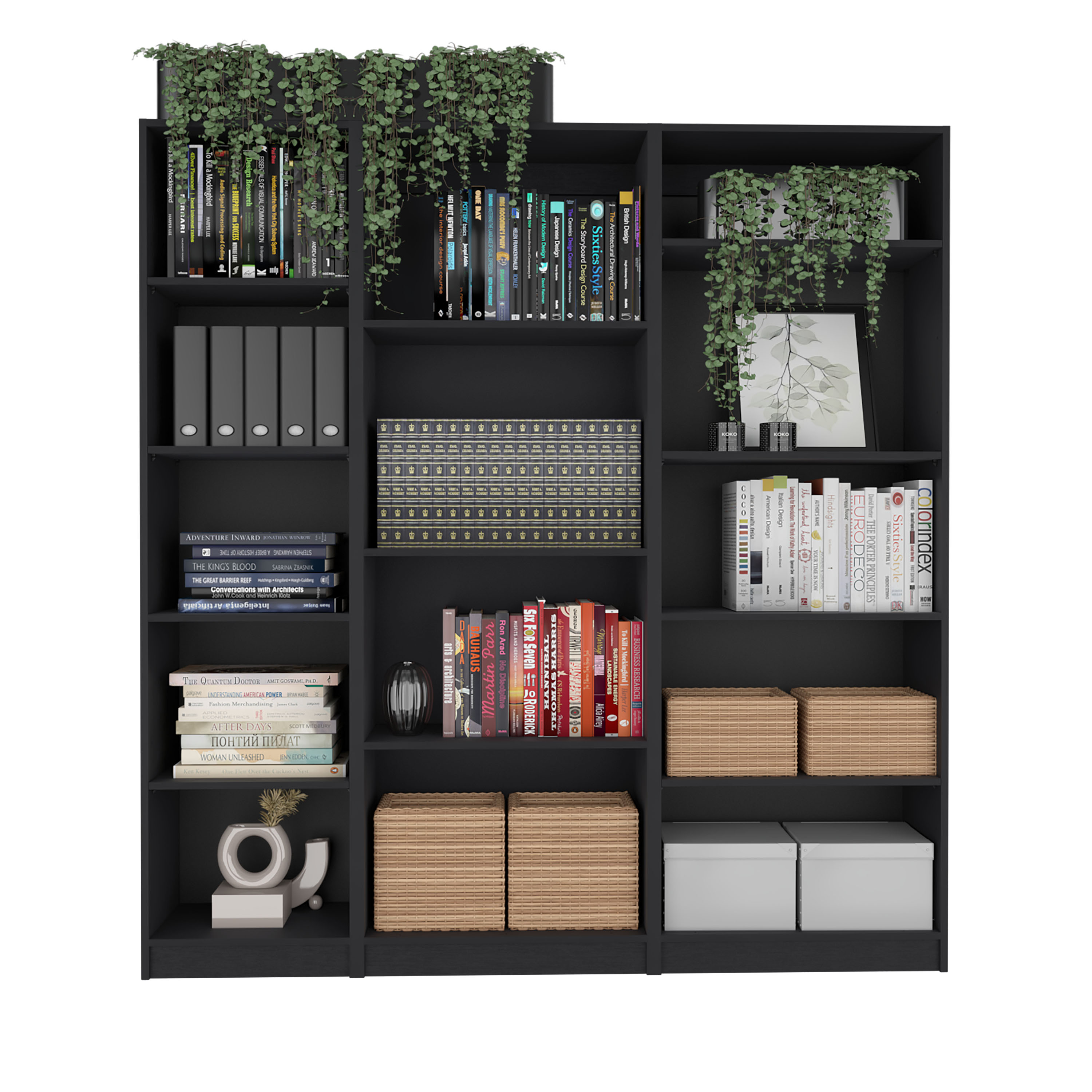 Dupree 3 Piece Home Bookcase set, 67" Wide with 14 Shelves ,  Living Room Set Set  Black