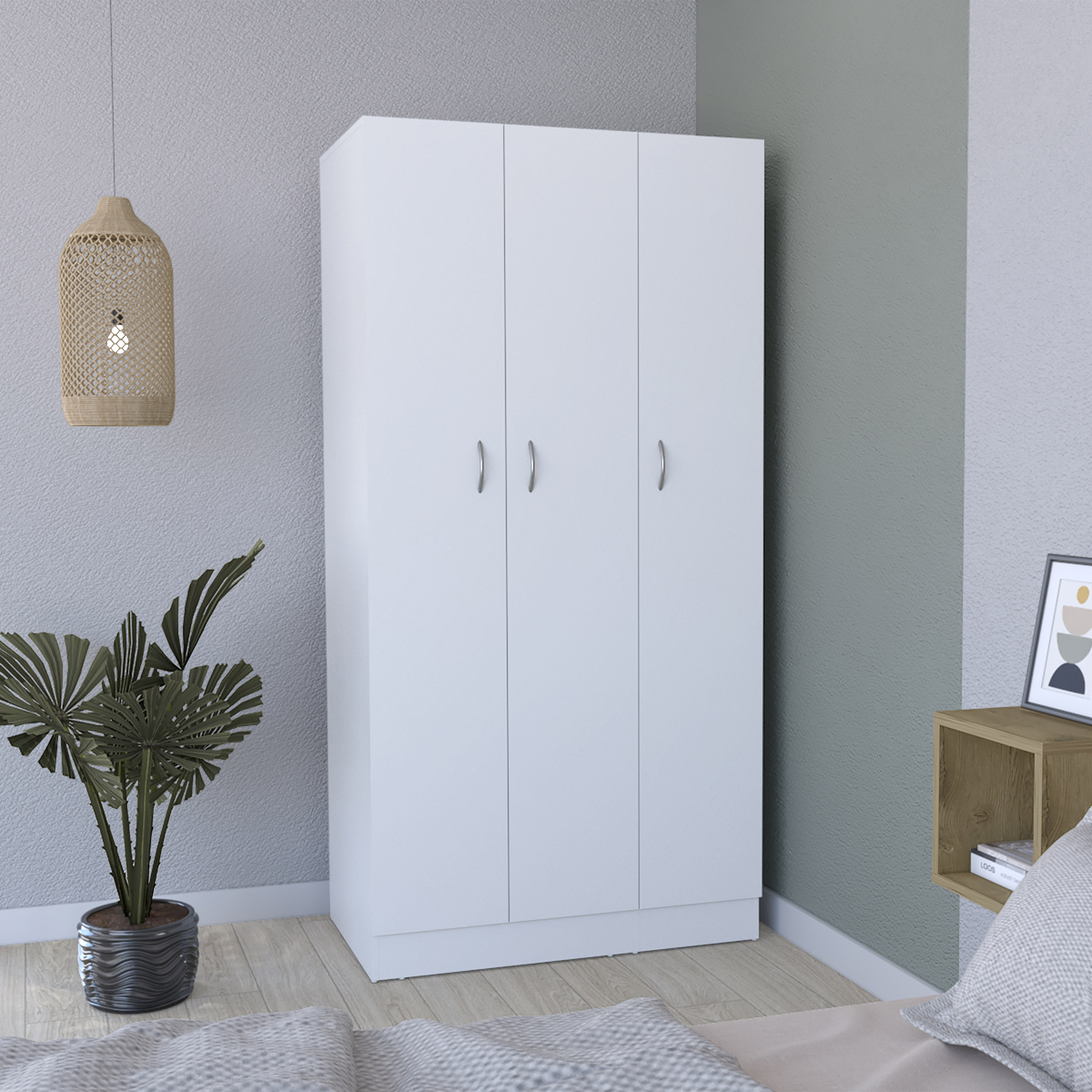 Ohio Armoire Wardrobe with 3-Doors, 2-Drawers, and 4-Tier Shelves White