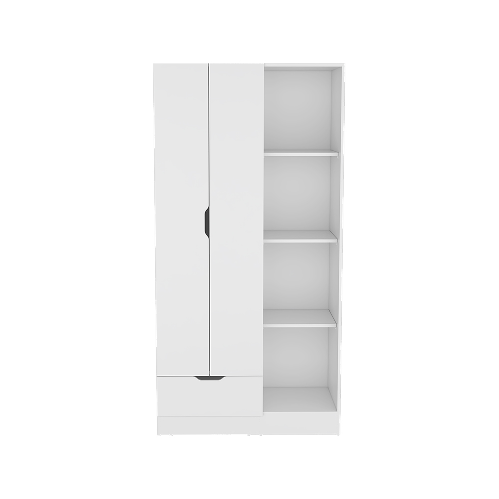 Memphis Wardrobe Armoire with 4-Tier Storage Shelves and 1 Drawer White