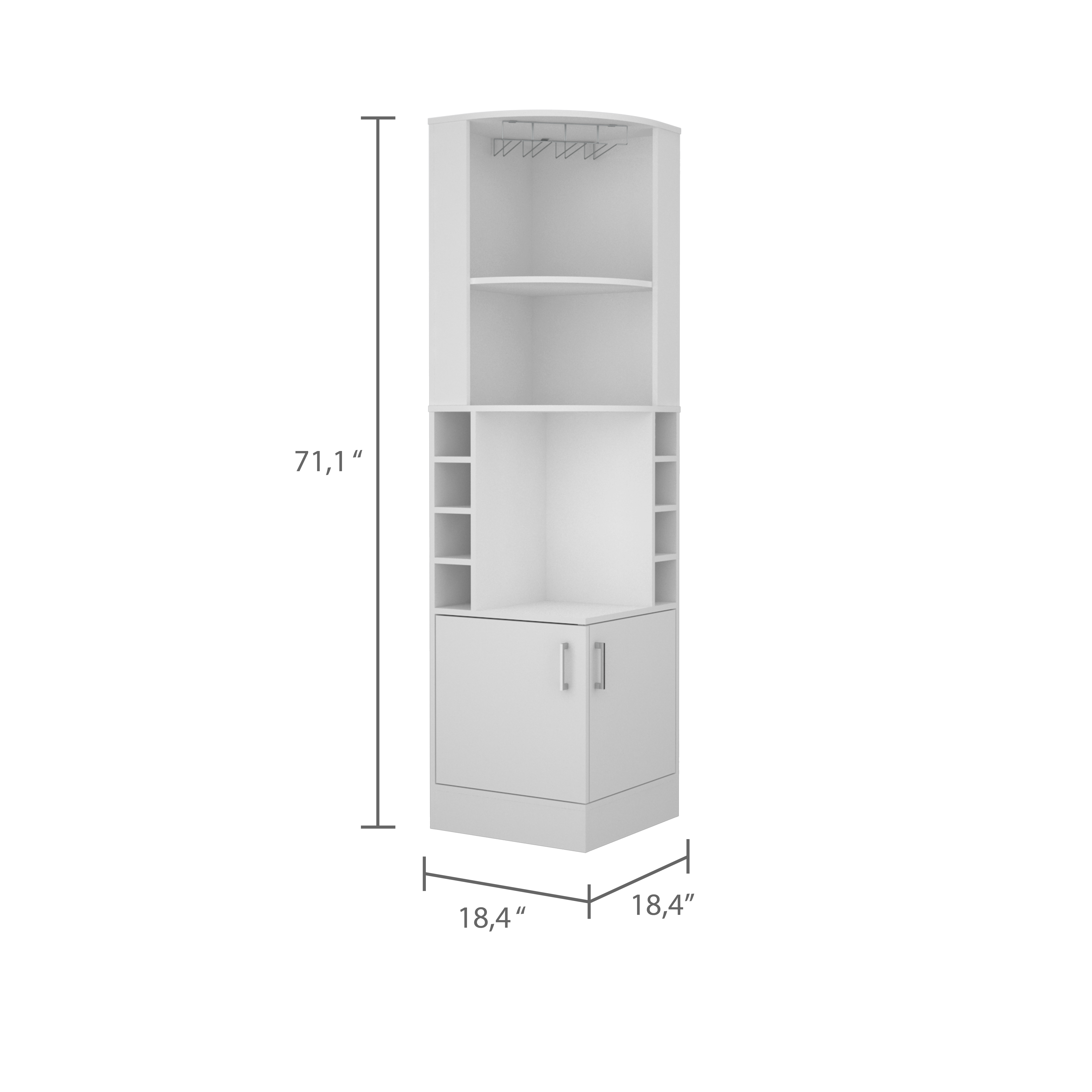 Syrah Corner Bar Cabinet, Two External Shelves White