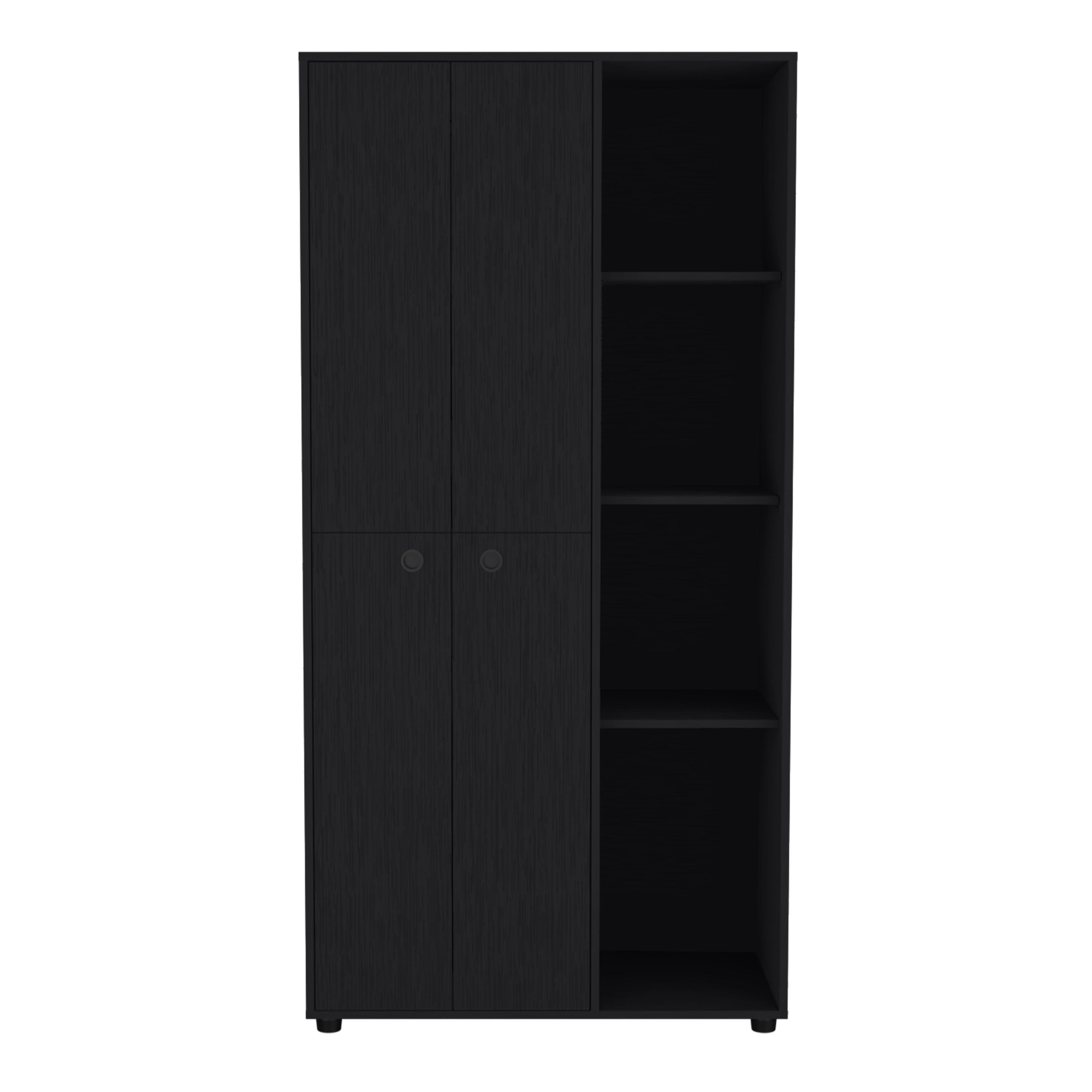 Misuri Wardrobe Armoire with Double Door, Drawer, Hanging Rodss, and Open Shelves Black