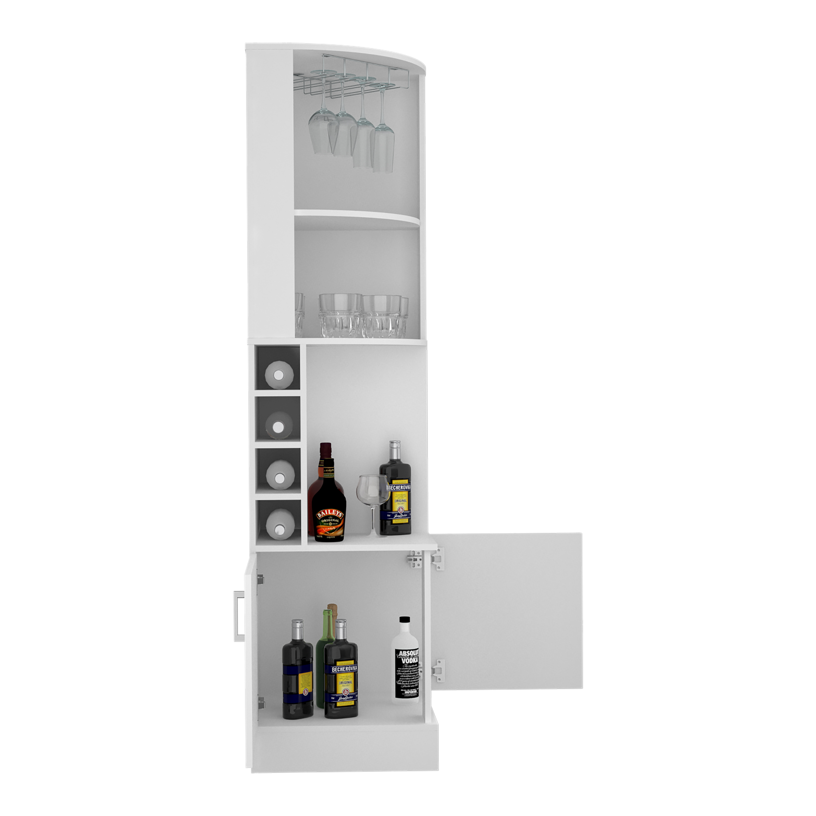 Syrah Corner Bar Cabinet, Two External Shelves White