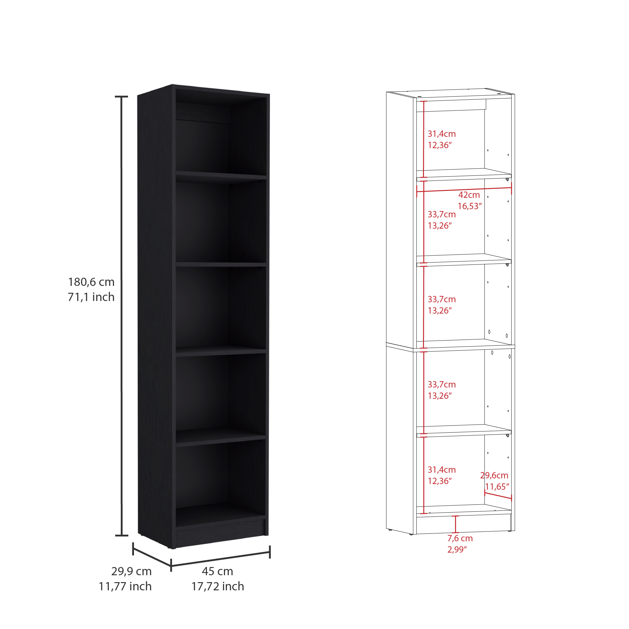 Dupree 3 Piece Home Bookcase set, 67" Wide with 14 Shelves ,  Living Room Set Set  Black