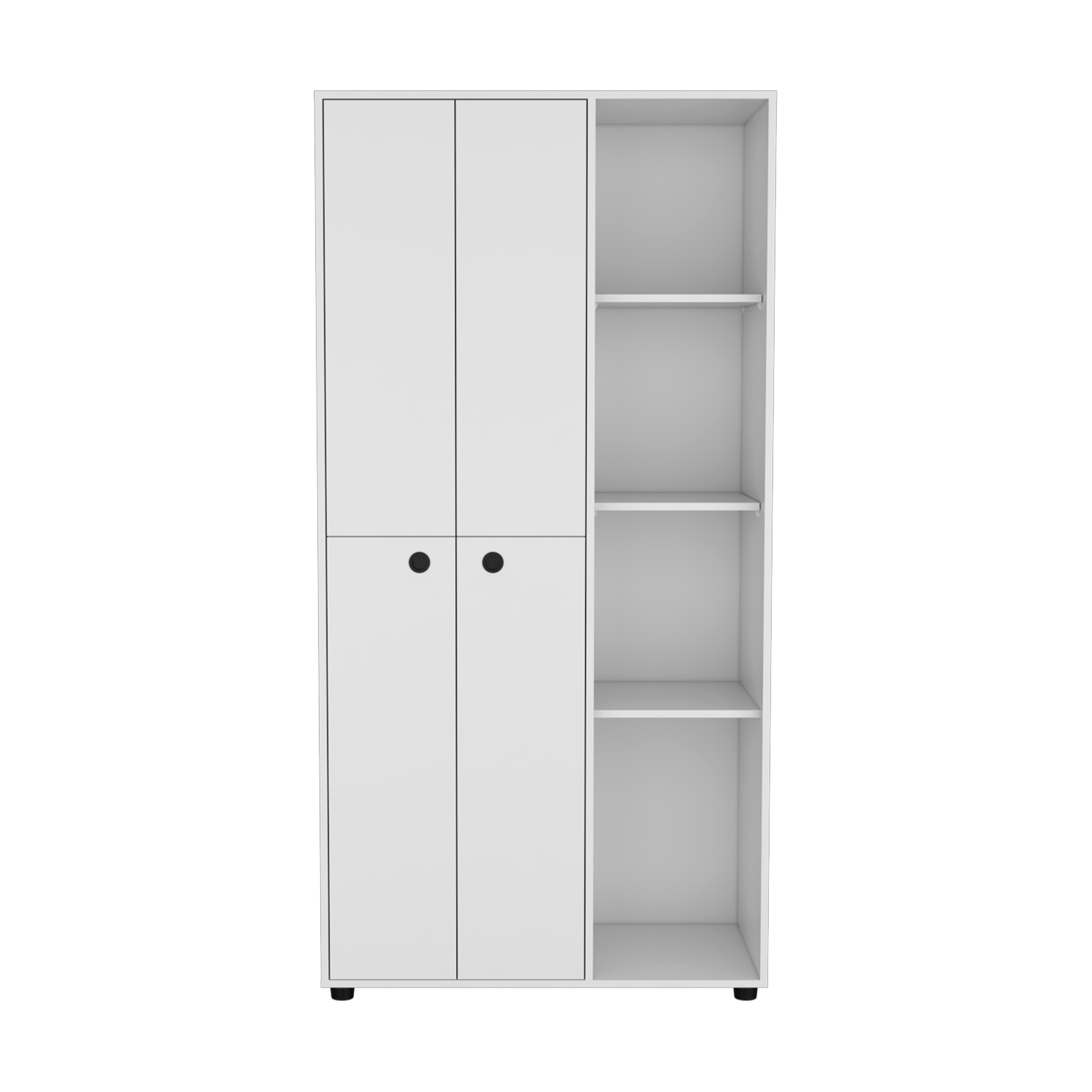 Misuri Wardrobe Armoire with Double Door, Drawer, Hanging Rod, and Open Shelves White