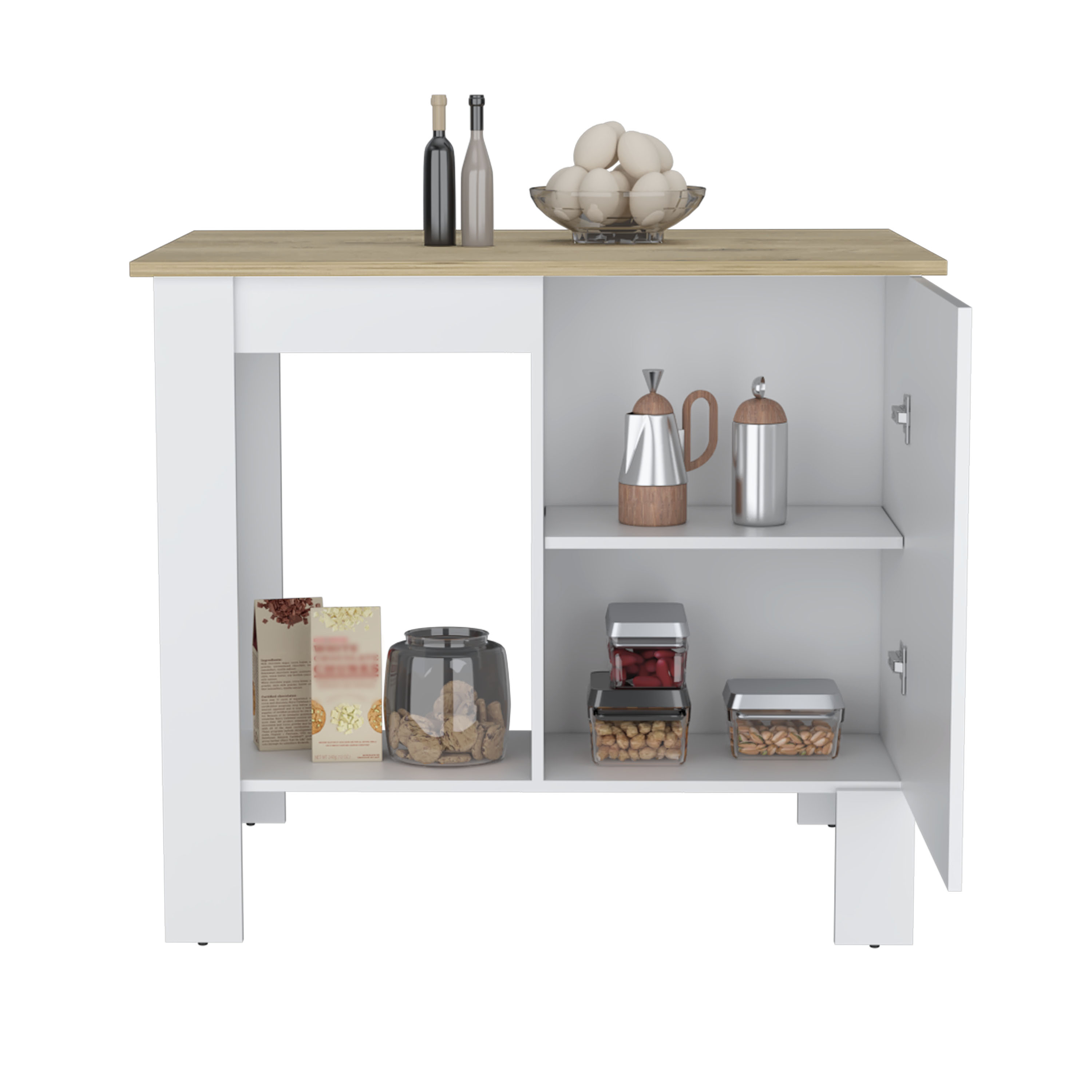 Atenea Kitchen Island, Single Door Cabinet, Shelf White / Macadamia