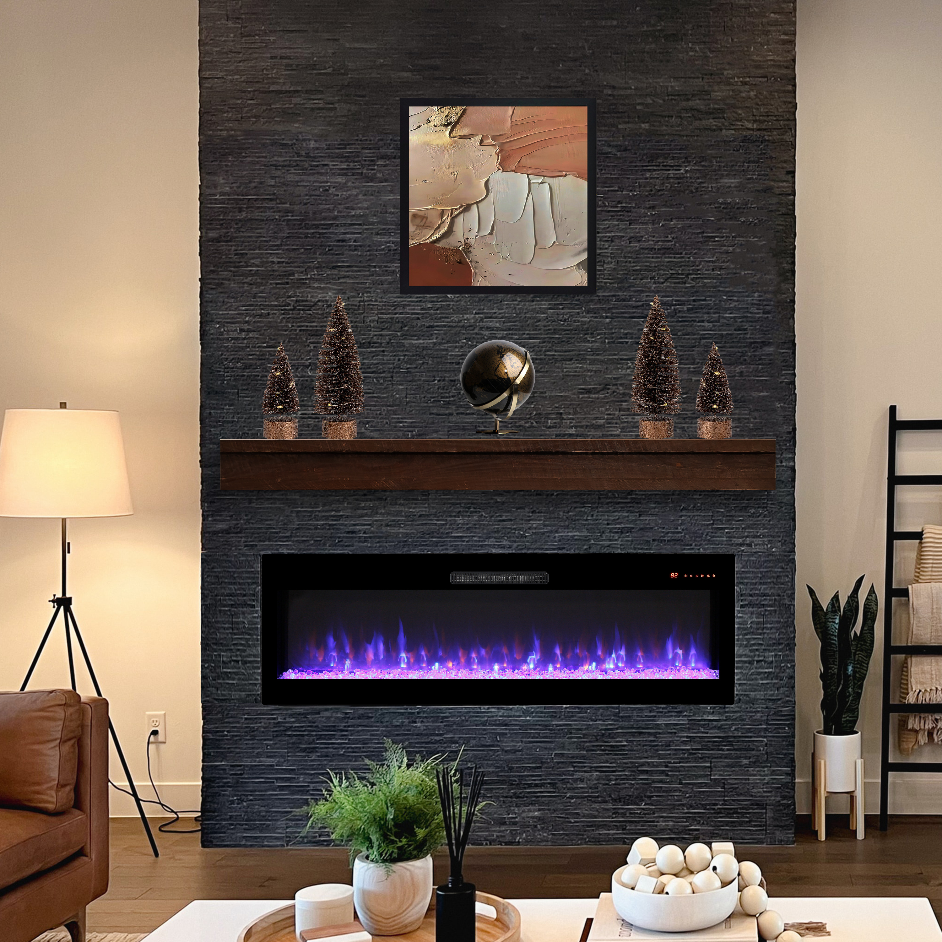 50 Inch Electric Fireplace, Recessed and Wall Mounted Fireplace