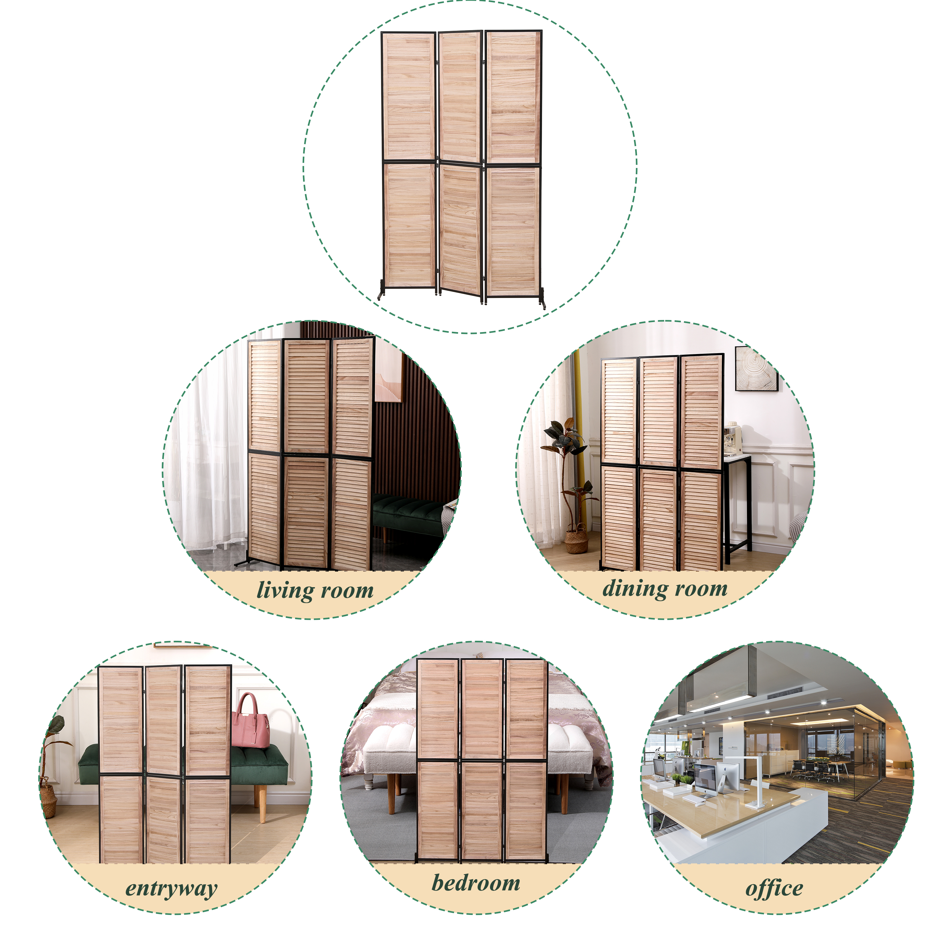 3 Panel Room Dividers and Folding Privacy Screen Natural Wooden Room Partitions 6ft Wall Divider for Room Separation (Natural)