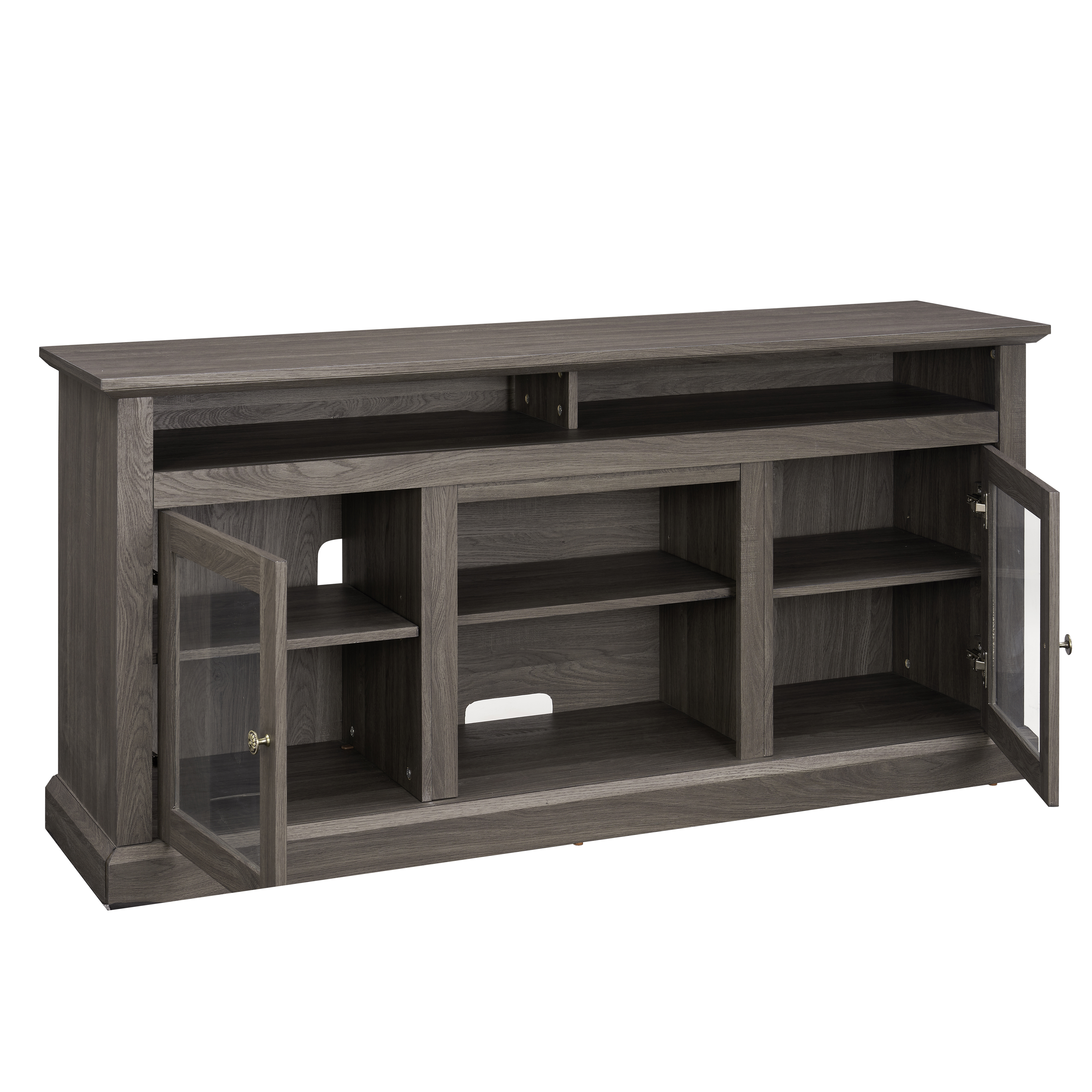 Contemporary TV Media Stand Modern Entertainment Console for TV Up to 65" with Open and Closed Storage Space, Dark Walnut/Black, 60"W*15.75"D*29"H