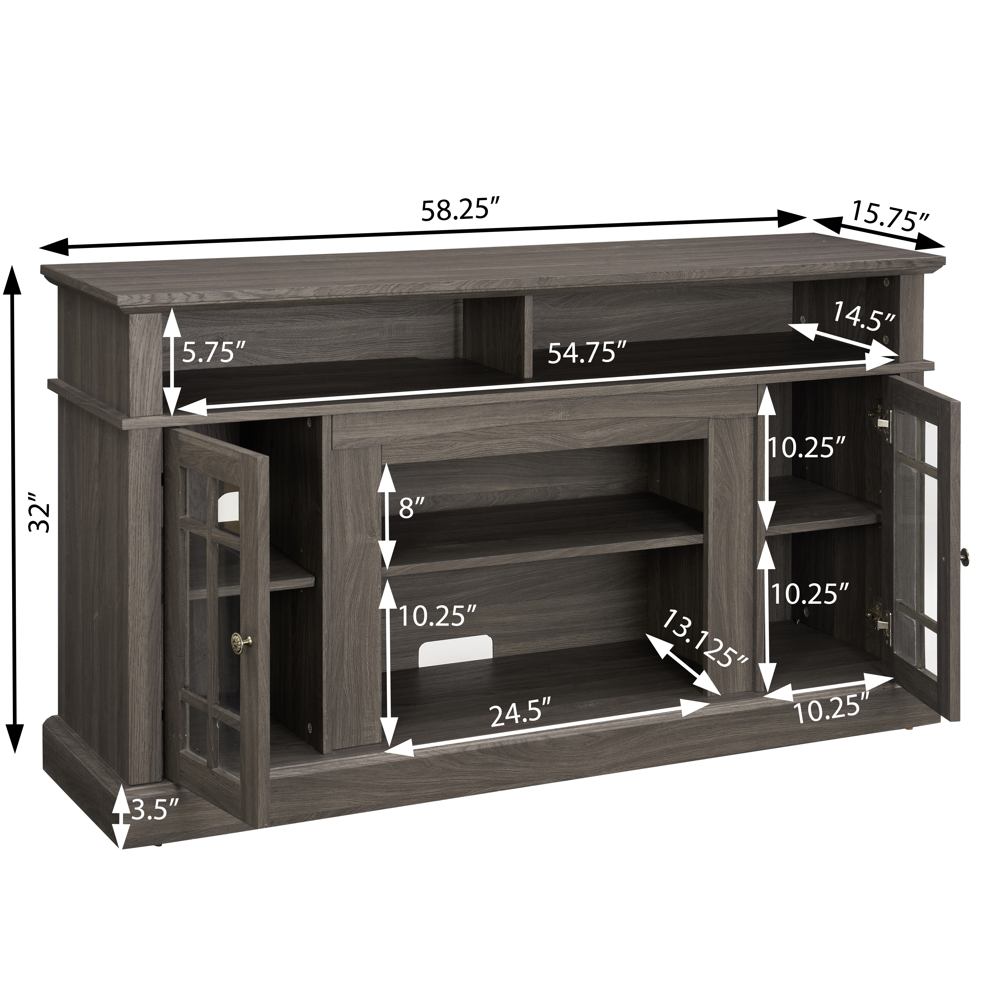 Classic TV Media Stand Modern Entertainment Console for TV Up to 65" with Open and Closed Storage Space, Dark Walnut/Black, 58.25"W*15.75"D*32"H