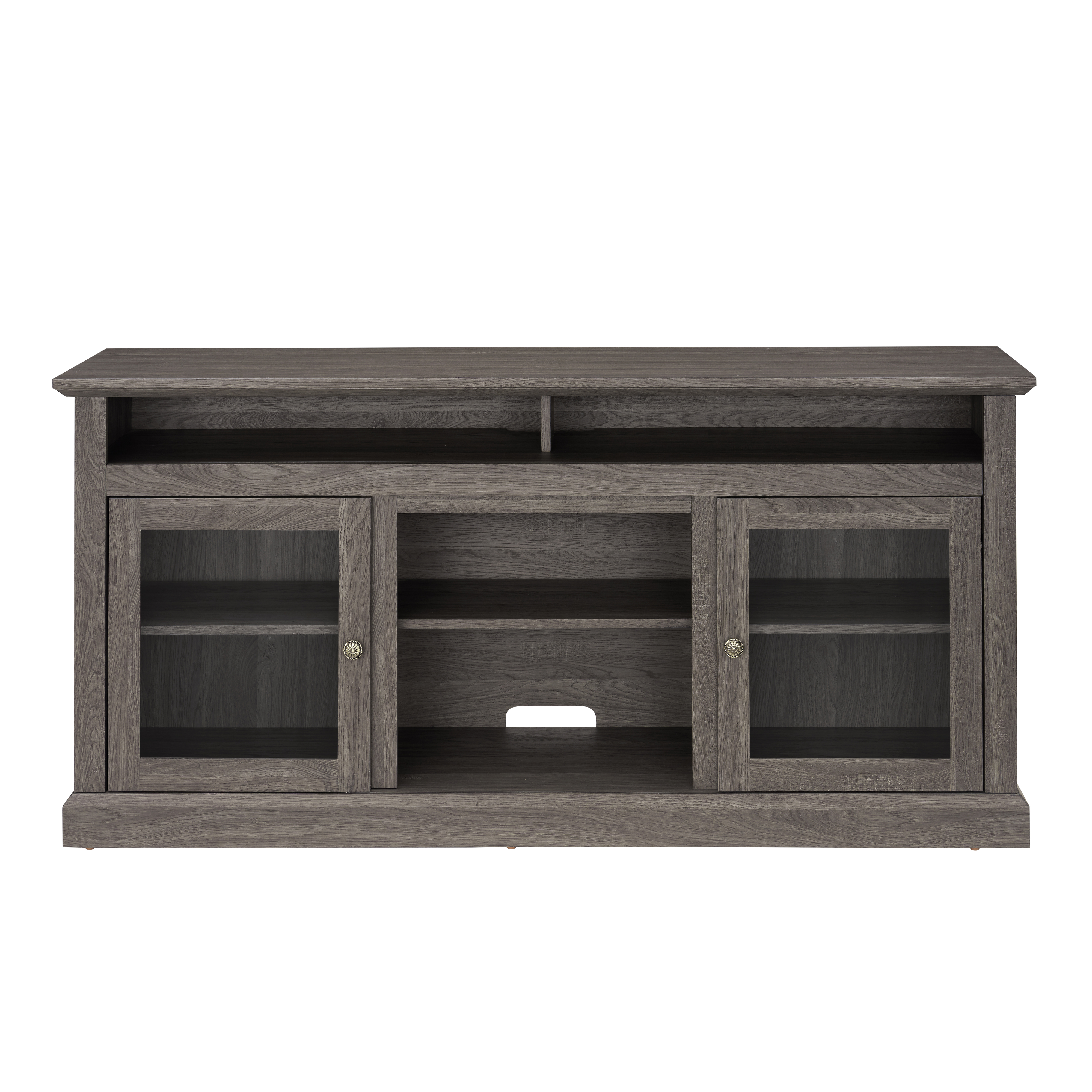 Contemporary TV Media Stand Modern Entertainment Console for TV Up to 65" with Open and Closed Storage Space, Dark Walnut/Black, 60"W*15.75"D*29"H