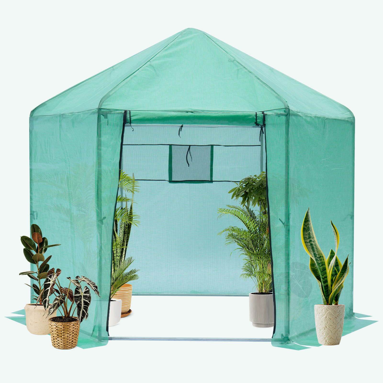 Walk-in Greenhouse Hexagonal Upgrade Reinforced Frame Heavy Duty Plastic Greenhouse Reinforced Thickened Waterproof Insulation(9.2*8.1 ft)