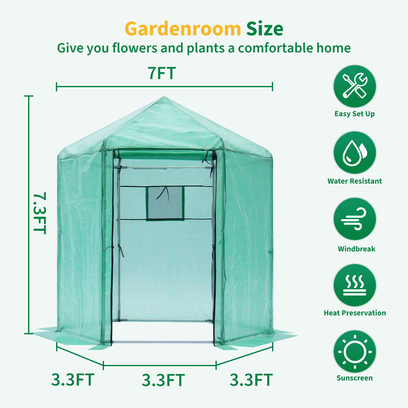 Walk-in Greenhouse Hexagonal Upgrade Reinforced Frame Heavy Duty Plastic Greenhouse Reinforced Thickened Waterproof Insulation(6.9*7.5 ft)