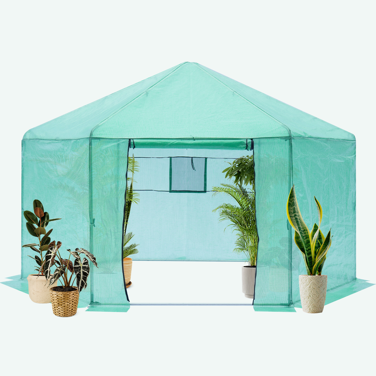 Walk-in Greenhouse Hexagonal Upgrade Reinforced Frame Heavy Duty Plastic Greenhouse Reinforced Thickened Waterproof Insulation(13.1*8.6 ft)