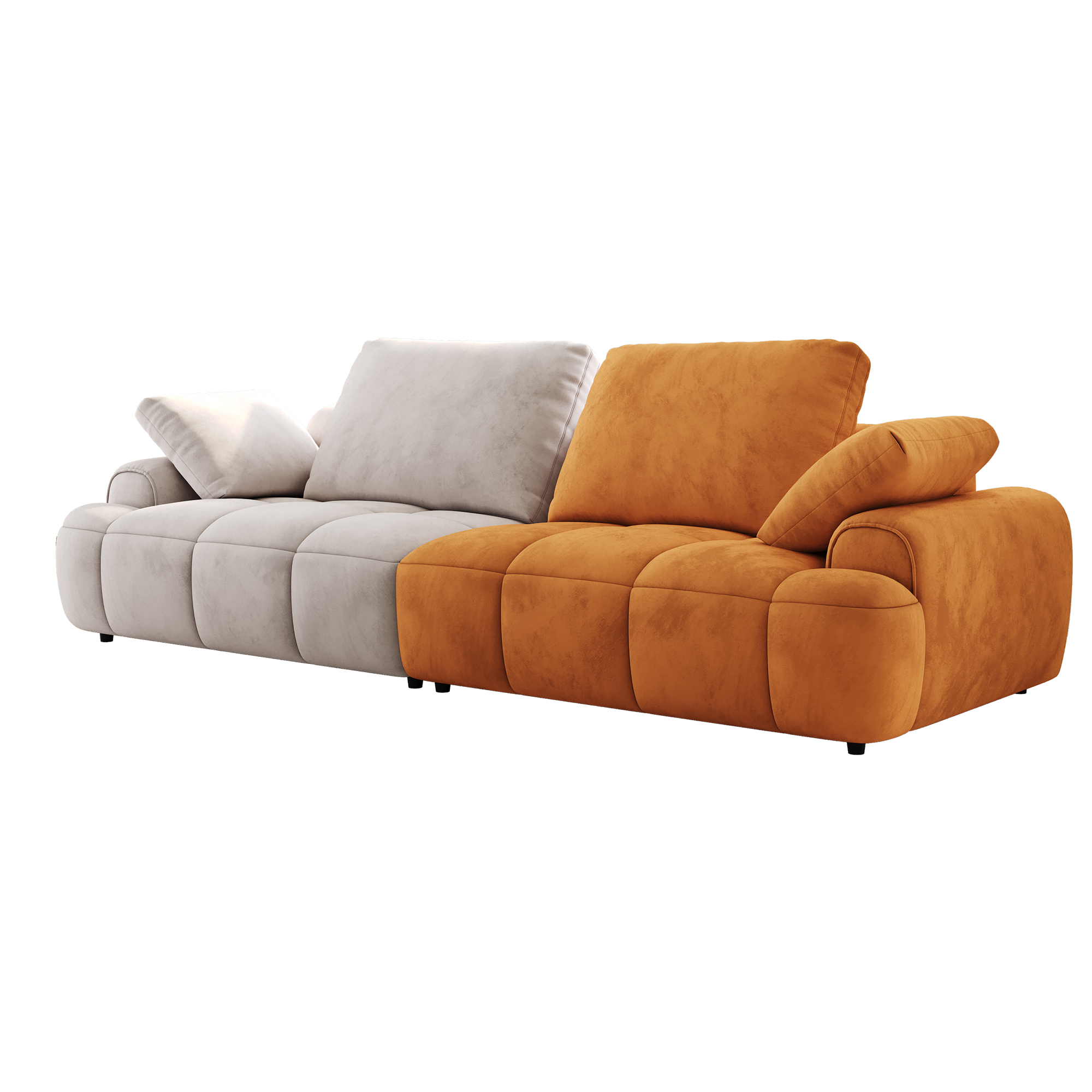 86.6″ Large size two Seat Sofa,Modern Upholstered,Beige paired with yellow suede fabric