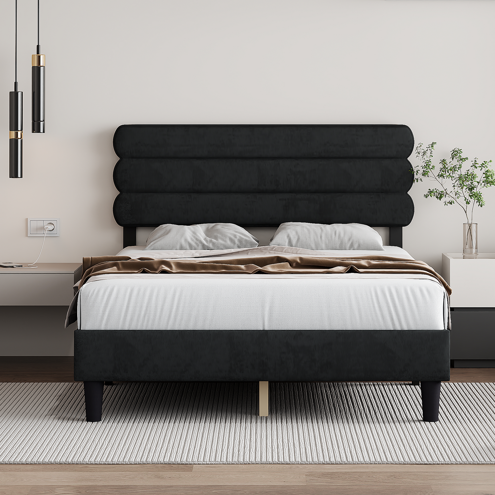 Queen Bed Frame with Headboard,Sturdy Platform Bed with Wooden Slats Support,No Box Spring,Mattress Foundation,Easy Assembly  DARK GREY