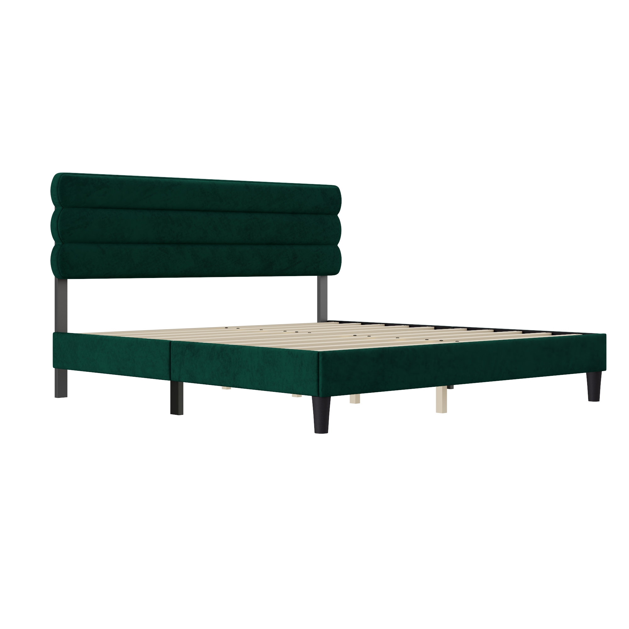 King Bed Frame with Headboard,Sturdy Platform Bed with Wooden Slats Support,No Box Spring,Mattress Foundation,Easy Assembly  Green