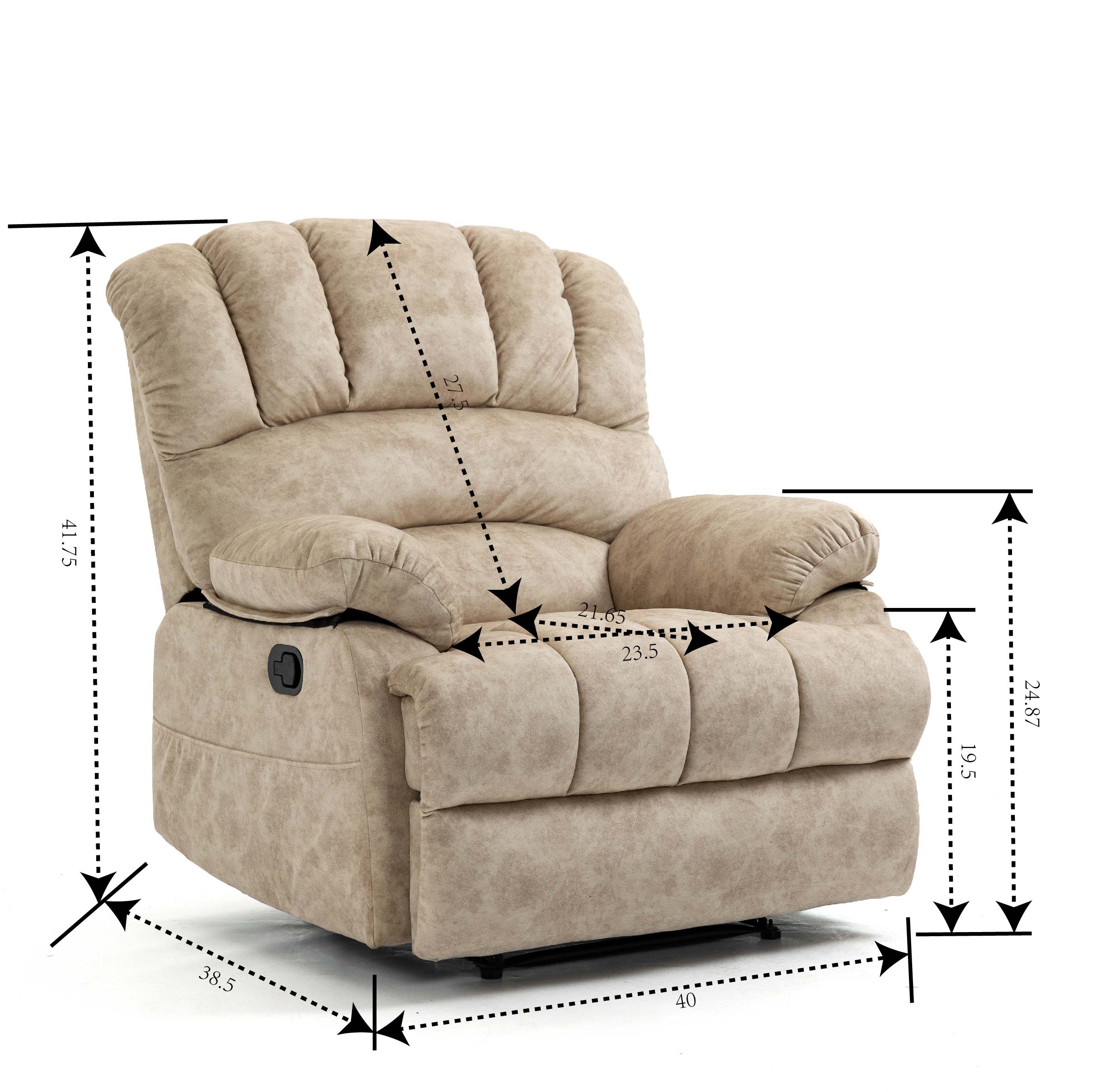 Large Manual Recliner Chair in Fabric for Living Room, Beige