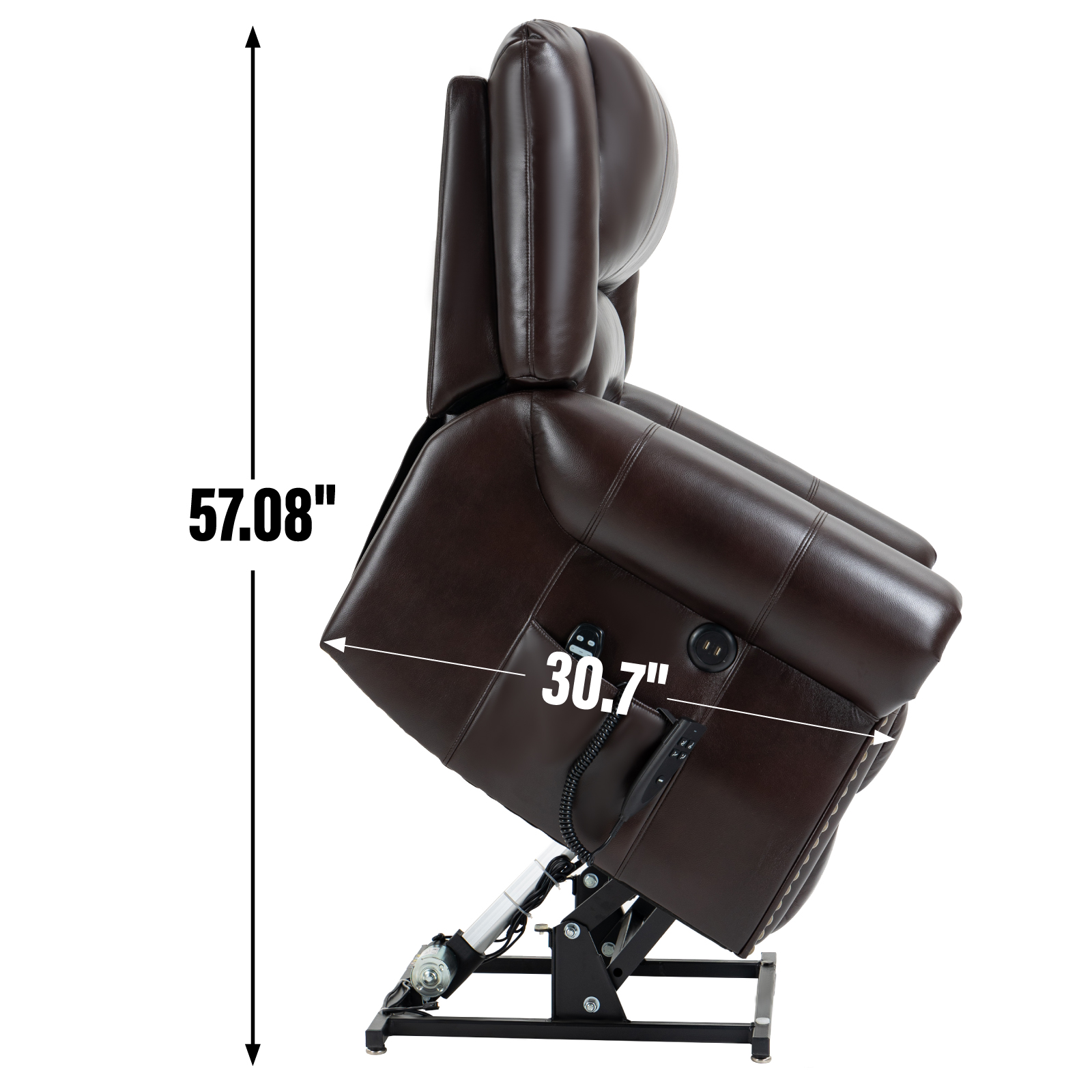 Power Lift Recliner Chair Heat Massage Dual Motor Infinite Position Up to 350 LBS, Faux Leather, Heavy Duty Motion Mechanism with USB Ports, Brown