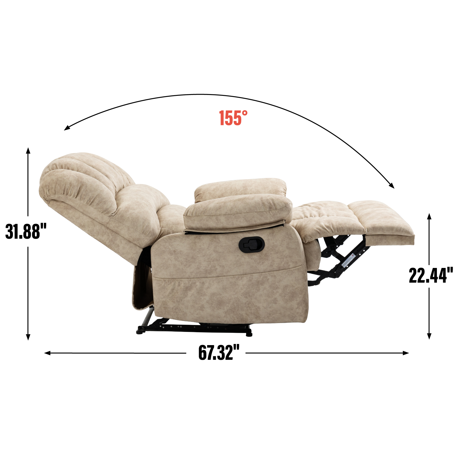 Large Manual Recliner Chair in Fabric for Living Room, Beige