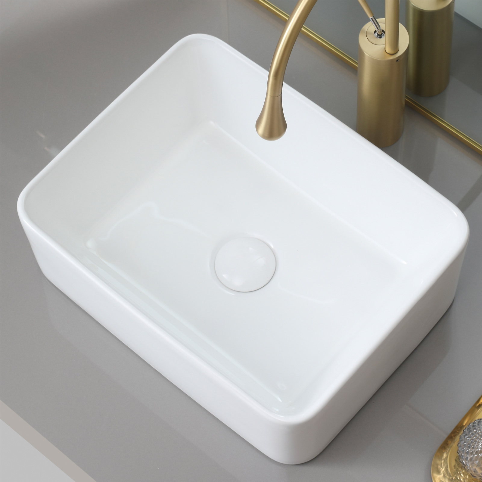 Vessel Bathroom Sink Basin in White Ceramic Single Basin Ceramic Farmhouse Kitchen Sink with Basket Strainer