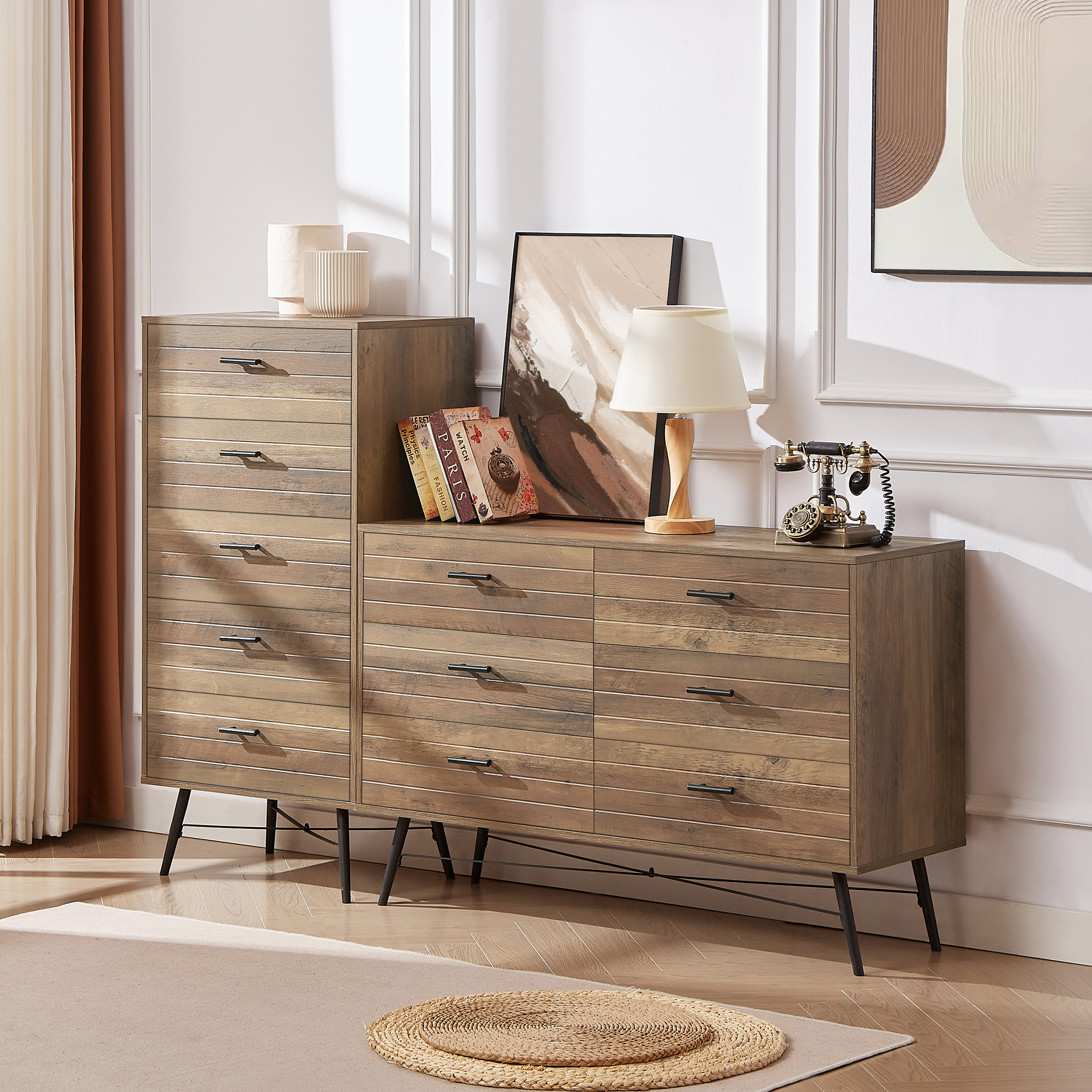 5-Drawer Chest - Spacious and Stylish Chest of Drawers,  Dresser for Bedroom, Closet, Hallway, 23.6"W x 15.7"D x 48"H, Rustic Walnut